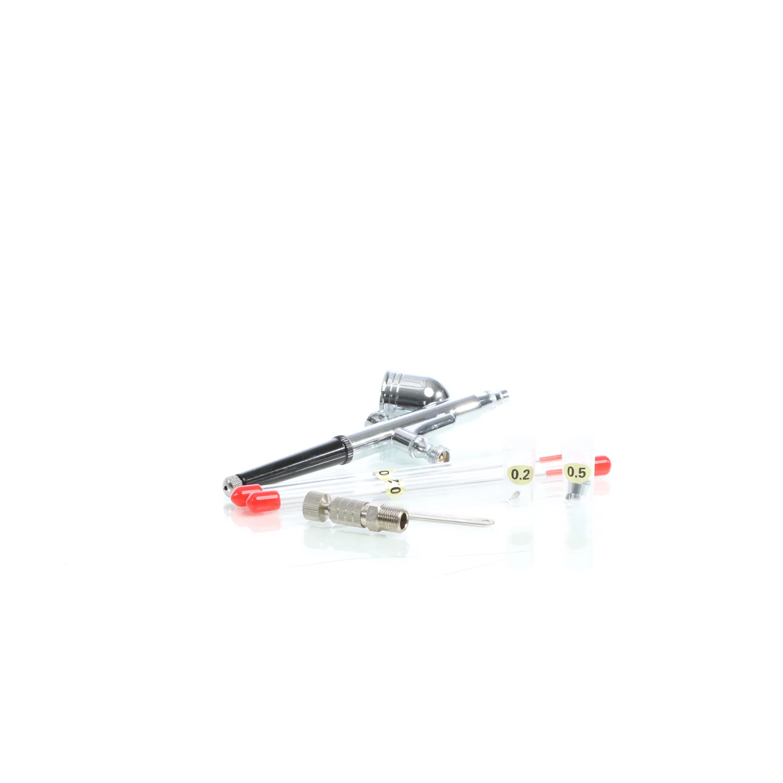 Wiltec Airbrush Pistole Set Typ 130T mit Double Action Funktion, Nadel und Düse Ø 0,2-0,5 mm, 1 Farbbecher, Adapter für Modellbau, Nailart usw.