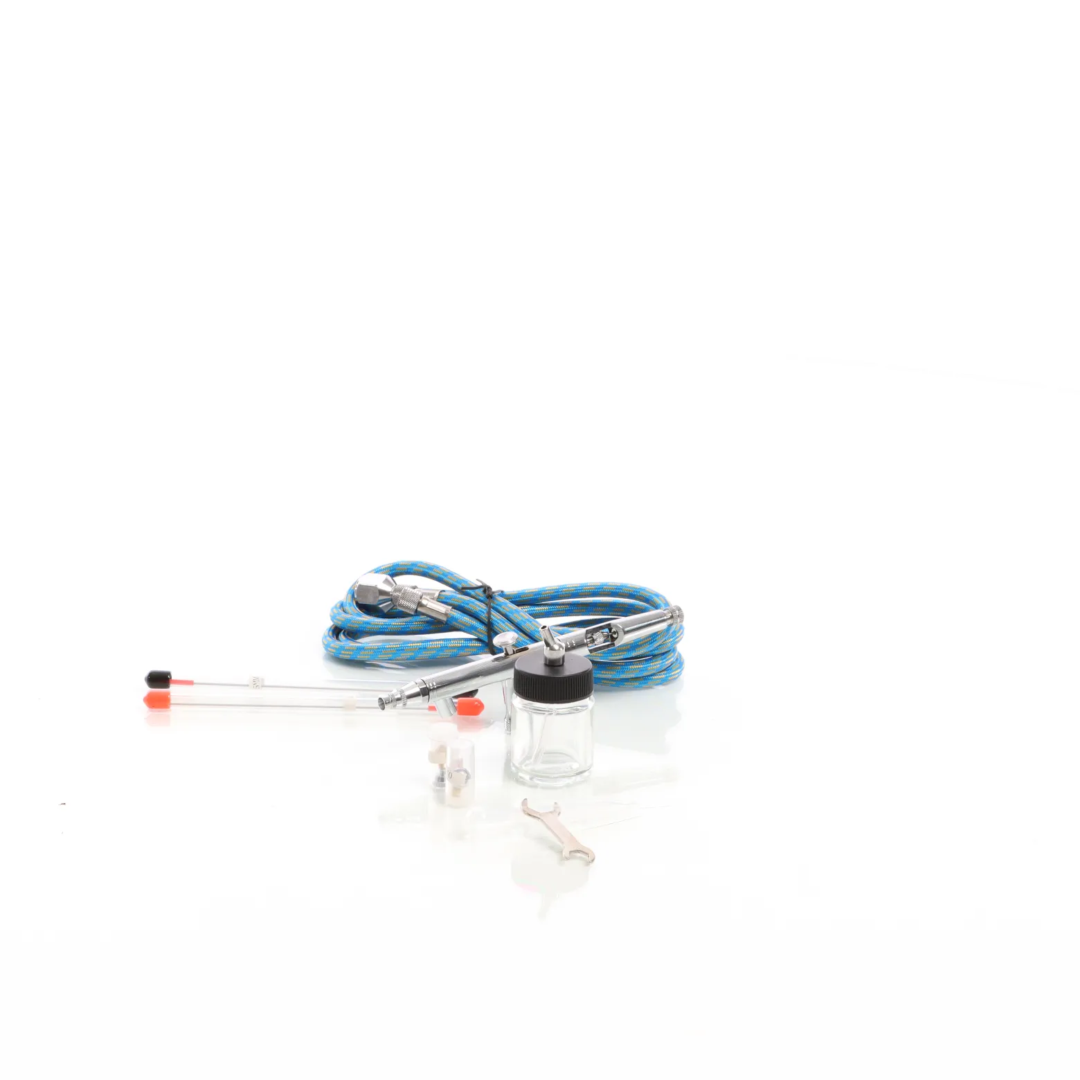 Wiltec Airbrush Pistole Typ 182K mit Double Action Funktion, Düse Ø 0,2-0,5 mm, 1 Farbbecher, Adapter für Modellbau, Nailart usw.