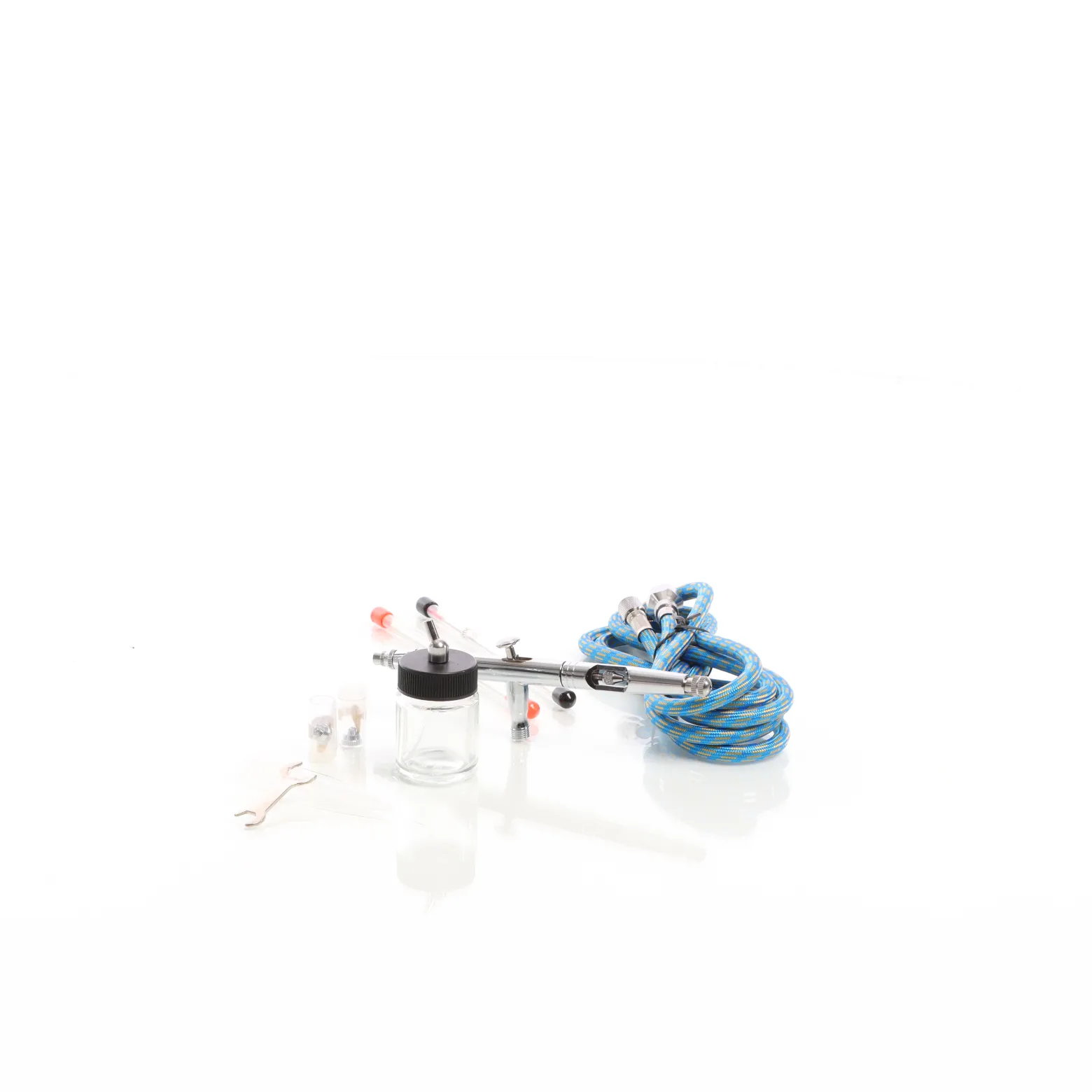 Wiltec Airbrush Pistole Typ 182K mit Double Action Funktion, Düse Ø 0,2-0,5 mm, 1 Farbbecher, Adapter für Modellbau, Nailart usw.