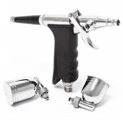 Wiltec Airbrush Pistole Typ 116 LN-116K mit Double Action Funktion, Nadel und Düse Ø 0,3 mm, 2 Farbbecher, Adapter für Modellbau, Nailart usw.