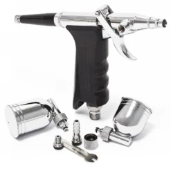 Wiltec Airbrush Pistole Typ 116 LN-116K mit Double Action Funktion, Nadel und Düse Ø 0,3 mm, 2 Farbbecher, Adapter für Modellbau, Nailart usw.