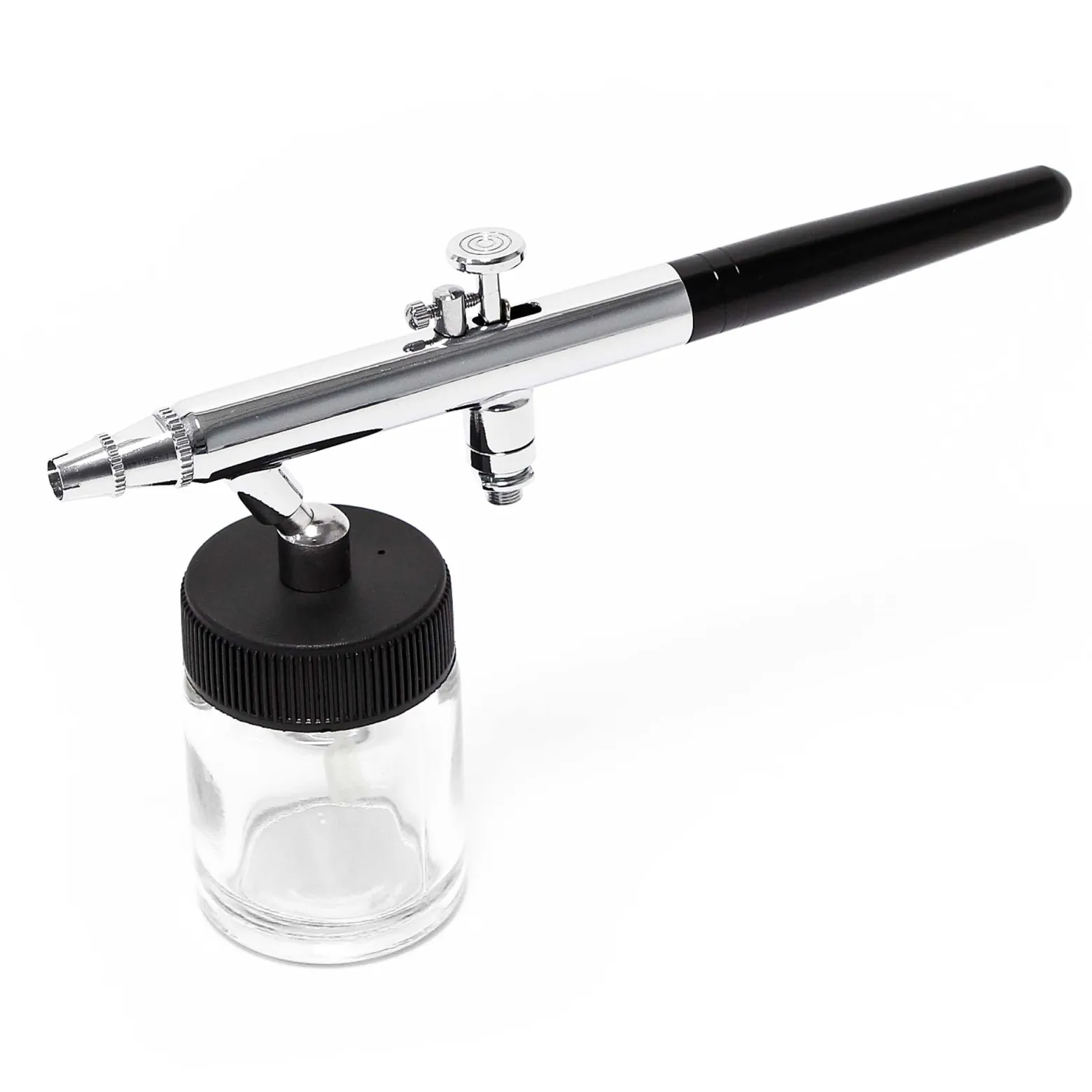 Wiltec Airbrush Pistole Typ 128 mit Double Action Funktion, Nadel und Düse Ø 0,35 mm, 3 Farbbecher, Adapter und Schlauch, für Modellbau, Nailart usw.