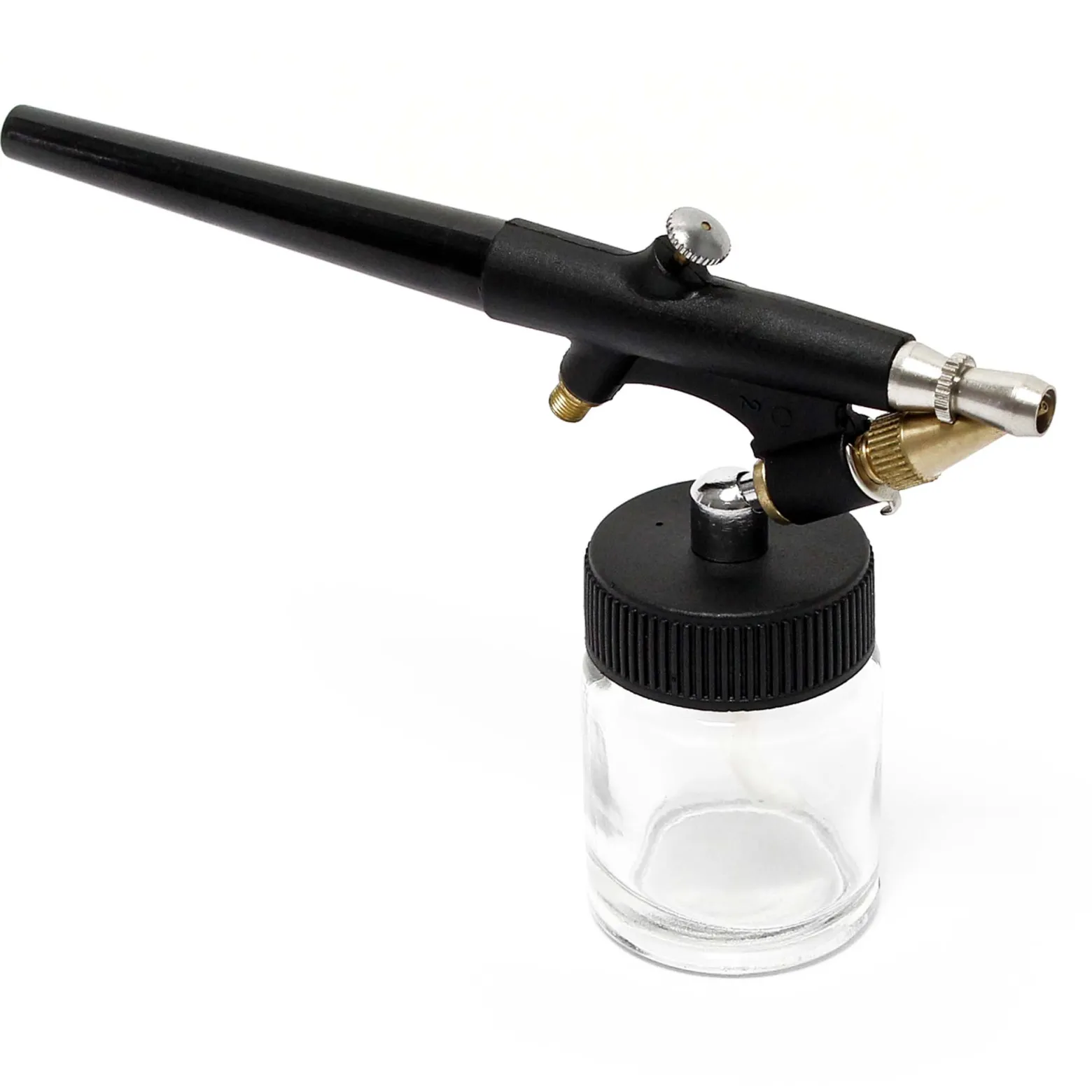 Wiltec Airbrush Pistole Typ 138 mit Single Action Funktion, Düse Ø 0,8 mm, 2 Farbbecher, Pipette und Schlauch für Modellbau, Nailart usw.