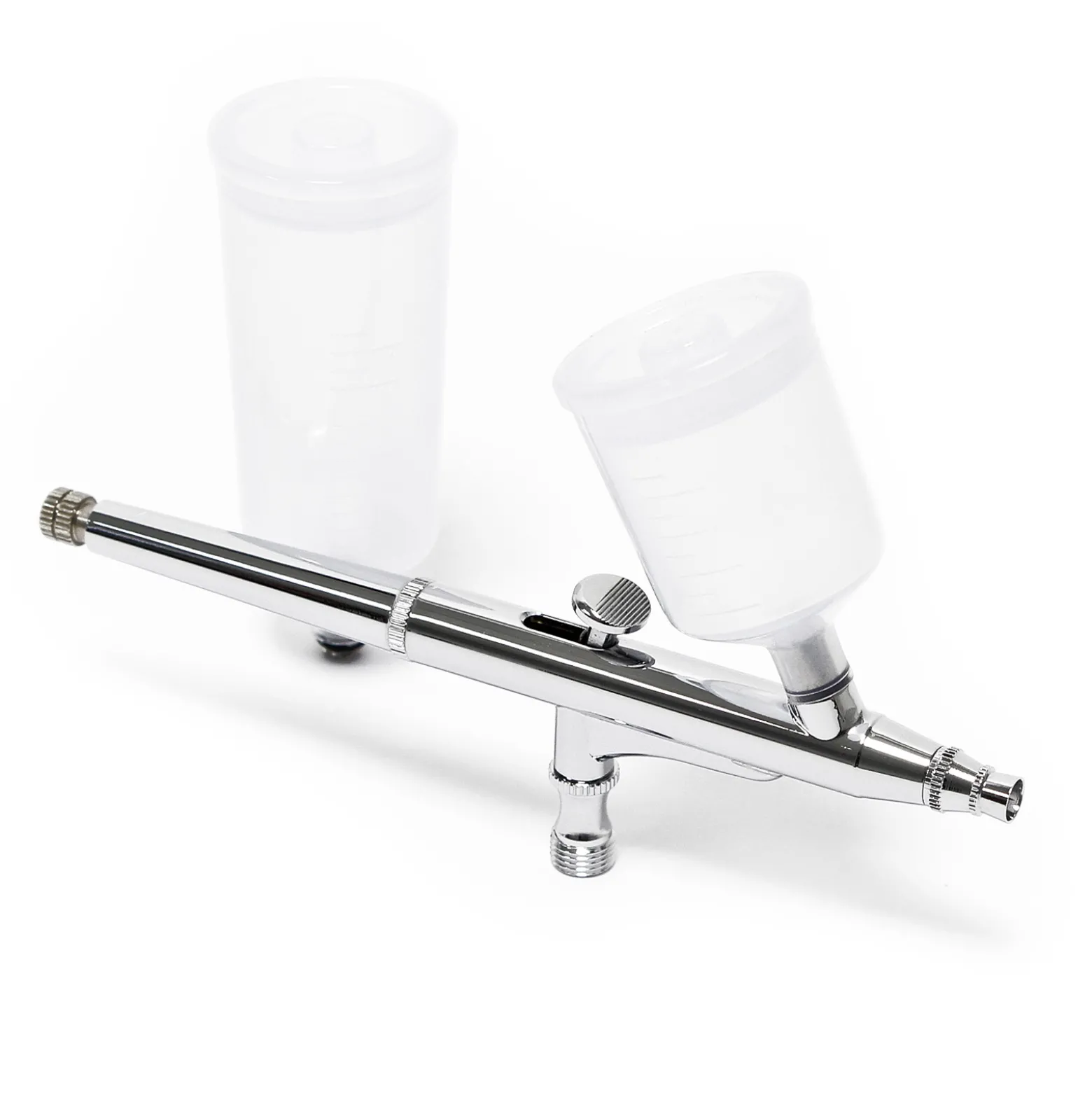 Wiltec Airbrush Pistole Typ 131 mit Double Action Funktion, Düse Ø 0,3 mm, 2 Farbbecher, Adapter für Modellbau, Nailart usw.