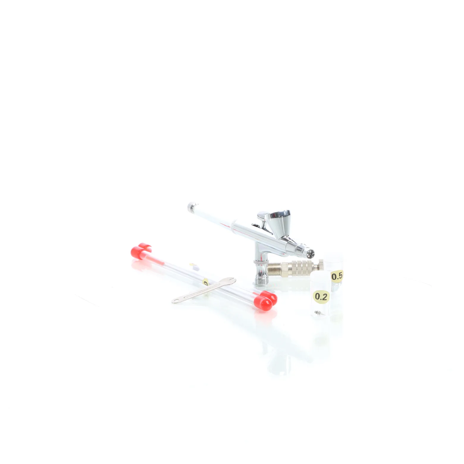 Wiltec Airbrush Pistole Typ 136T mit Double Action Funktion, Düse Ø 0,2-0,5 mm, 1 Farbbecher, Adapter für Modellbau, Nailart usw.