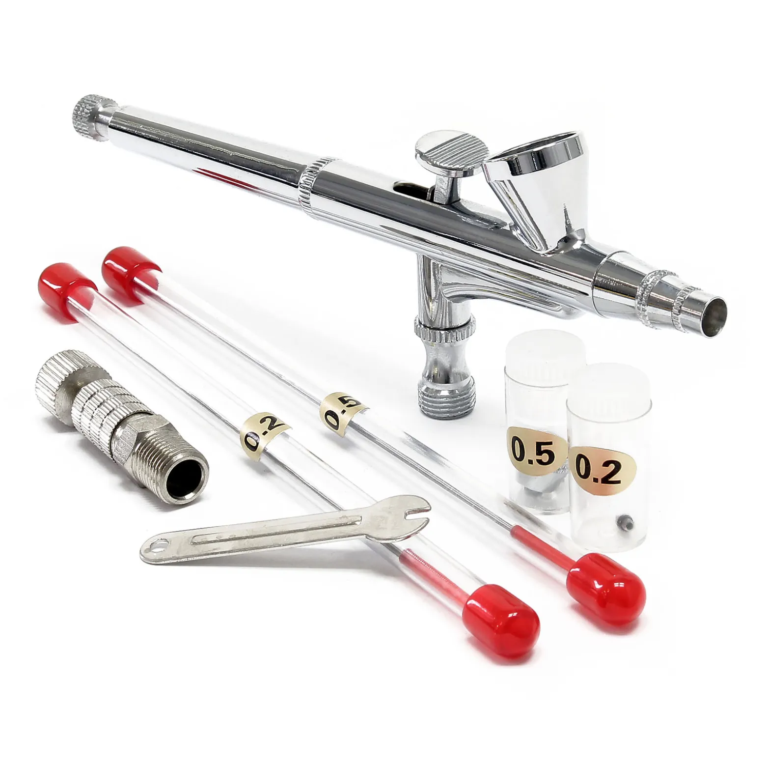 Wiltec Airbrush Pistole Typ 136T mit Double Action Funktion, Düse Ø 0,2-0,5 mm, 1 Farbbecher, Adapter für Modellbau, Nailart usw.