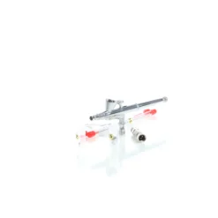 Wiltec Airbrush Pistole Typ 136T mit Double Action Funktion, Düse Ø 0,2-0,5 mm, 1 Farbbecher, Adapter für Modellbau, Nailart usw.