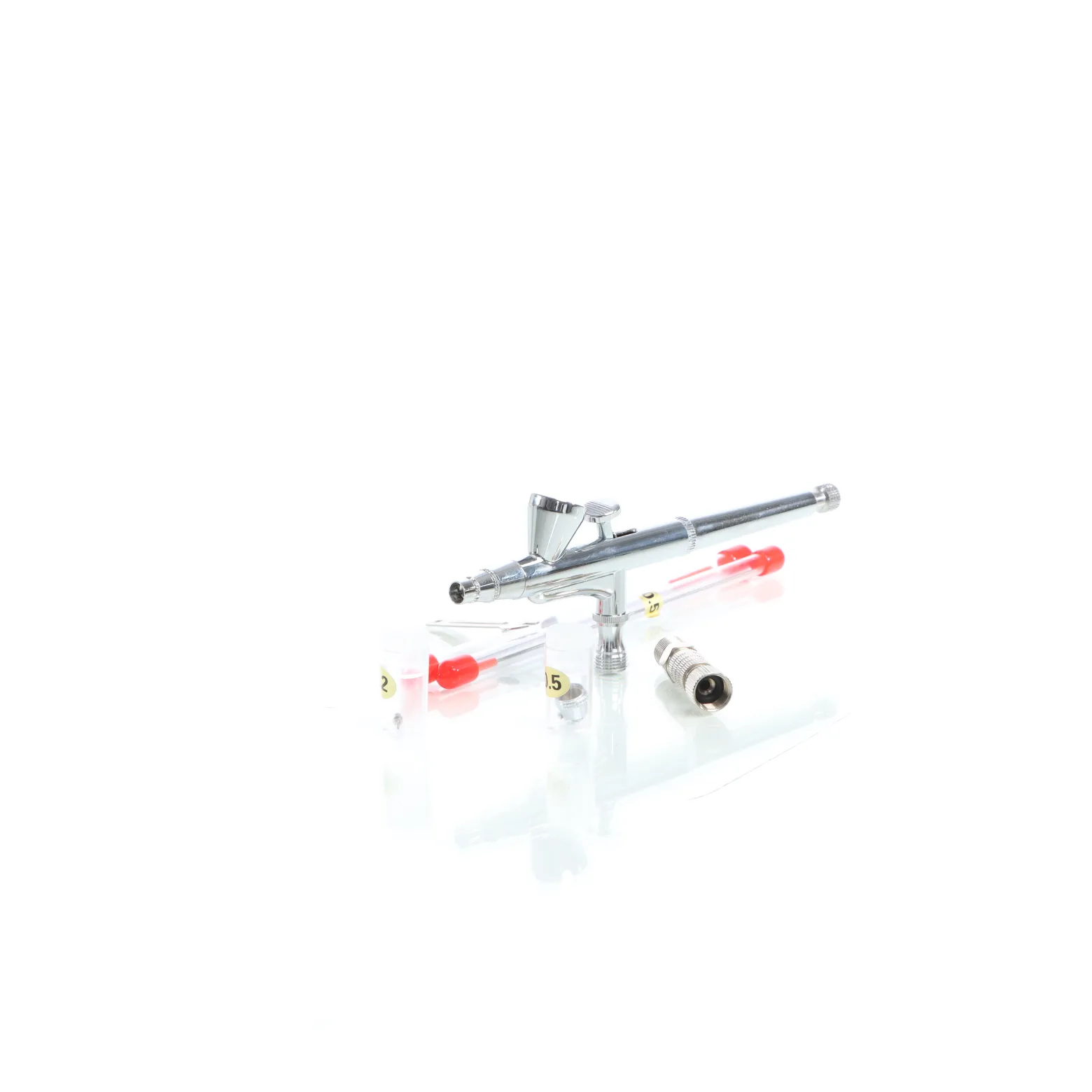 Wiltec Airbrush Pistole Typ 136T mit Double Action Funktion, Düse Ø 0,2-0,5 mm, 1 Farbbecher, Adapter für Modellbau, Nailart usw.