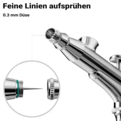 Wiltec Airbrush Pistole X501, Air Brush mit 0,3 mm Düse und Flüssigkeitsbecher 7 ml, 2 ml, präzise Airbrushpistole für Nägel, Tattoo, Modellbau