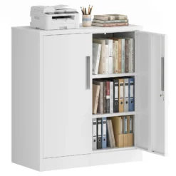 Wiltec Aktenschrank Stahl 80 x 40 x 92 cm weiß, abschließbarer Metallschrank mit 2 Einlegeböden, Büroschrank mit 50 kg Traglast je Ebene