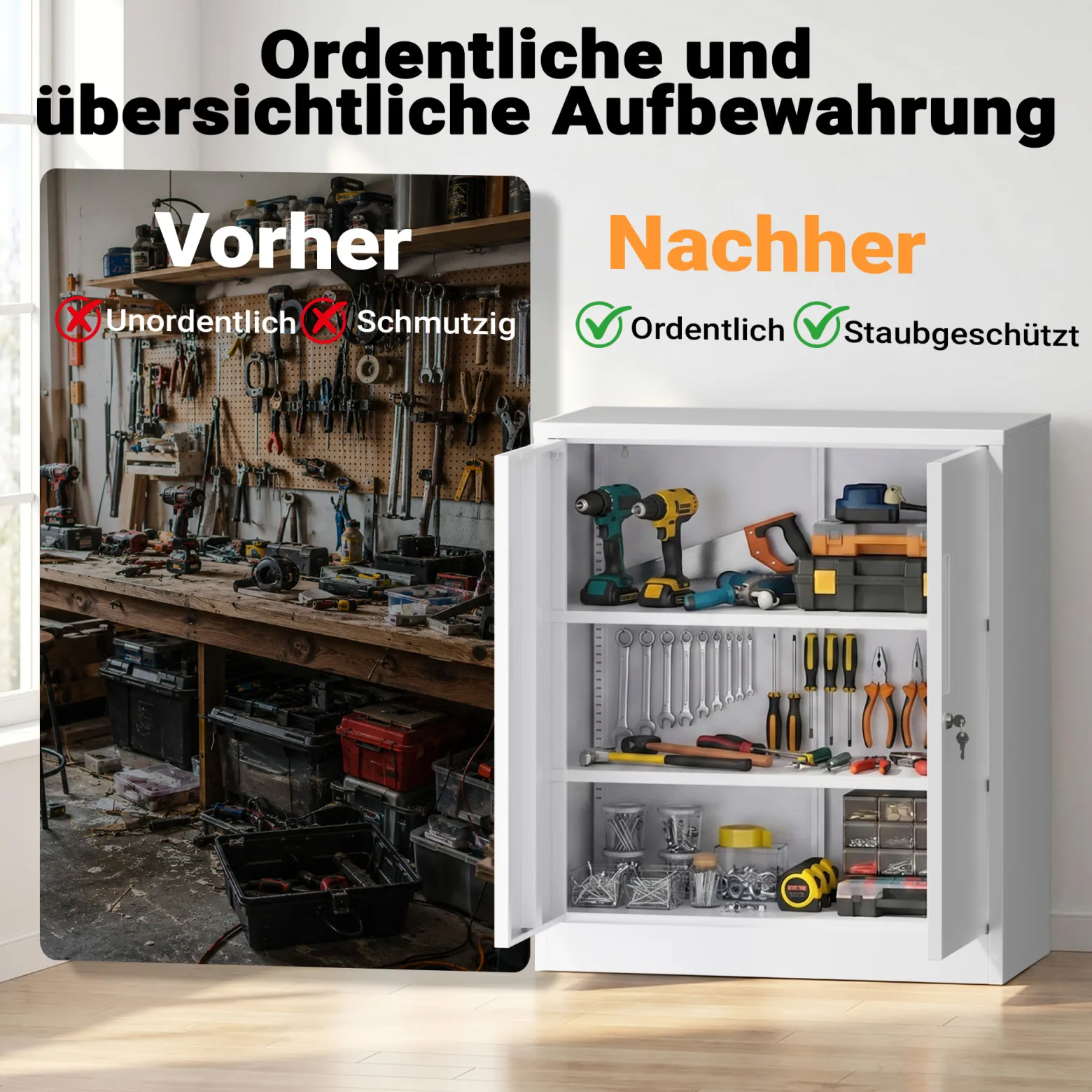 Wiltec Aktenschrank Stahl 80 x 40 x 92 cm weiß, abschließbarer Metallschrank mit 2 Einlegeböden, Büroschrank mit 50 kg Traglast je Ebene