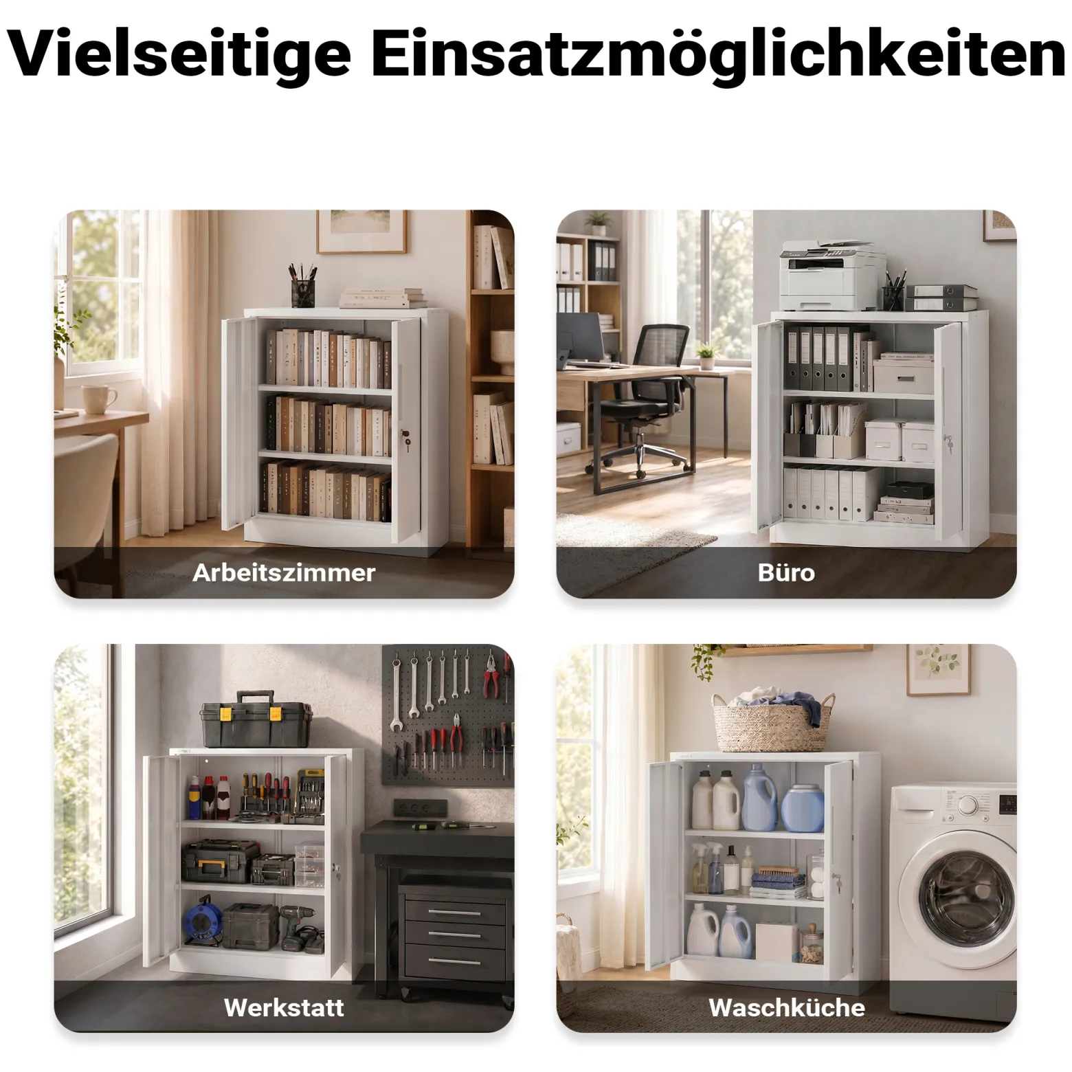 Wiltec Aktenschrank Stahl 80 x 40 x 92 cm weiß, abschließbarer Metallschrank mit 2 Einlegeböden, Büroschrank mit 50 kg Traglast je Ebene