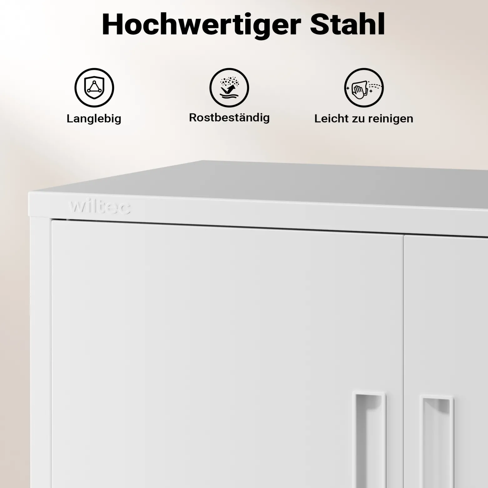 Wiltec Aktenschrank Stahl 80 x 40 x 92 cm weiß, abschließbarer Metallschrank mit 2 Einlegeböden, Büroschrank mit 50 kg Traglast je Ebene