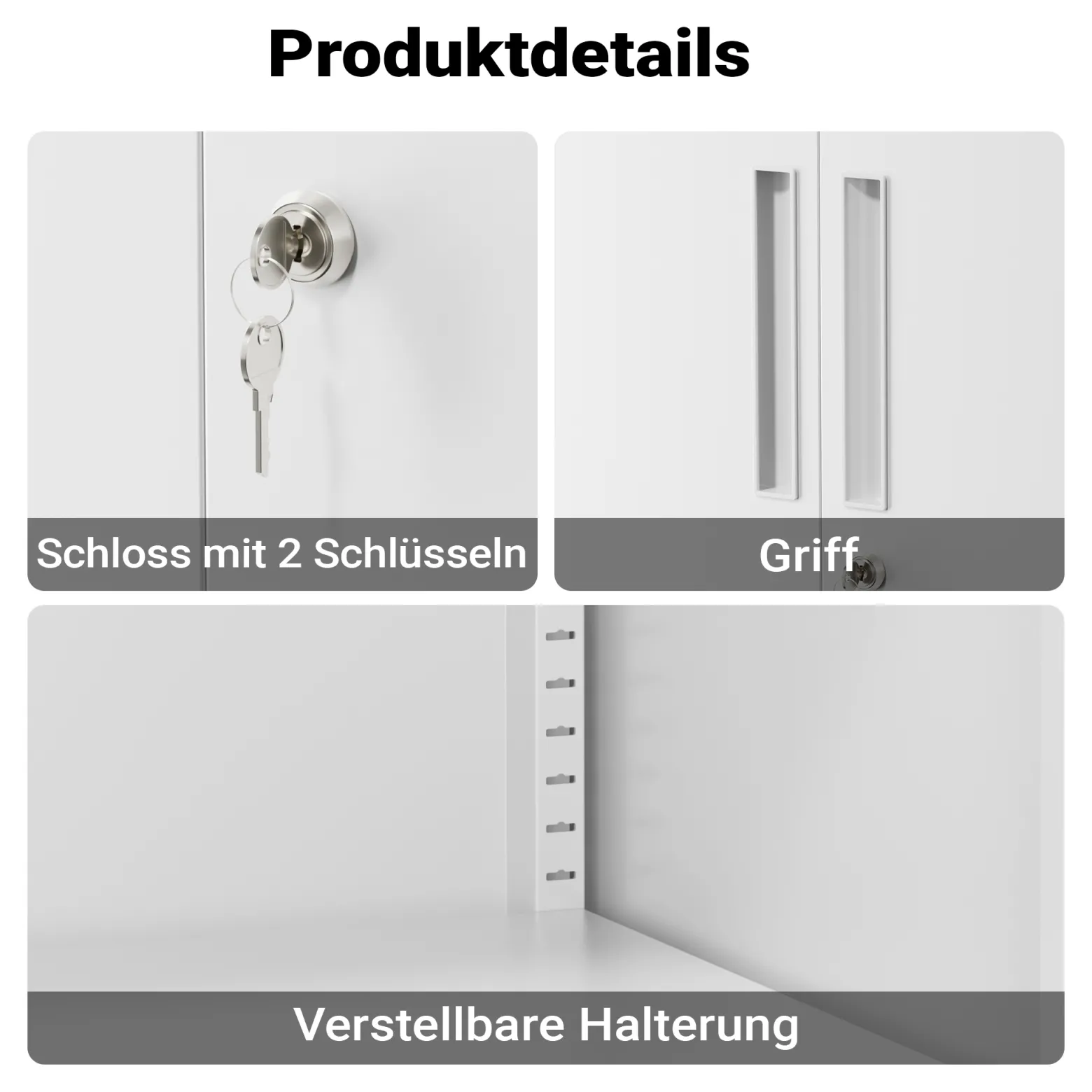 Wiltec Aktenschrank Stahl 80 x 40 x 92 cm weiß, abschließbarer Metallschrank mit 2 Einlegeböden, Büroschrank mit 50 kg Traglast je Ebene