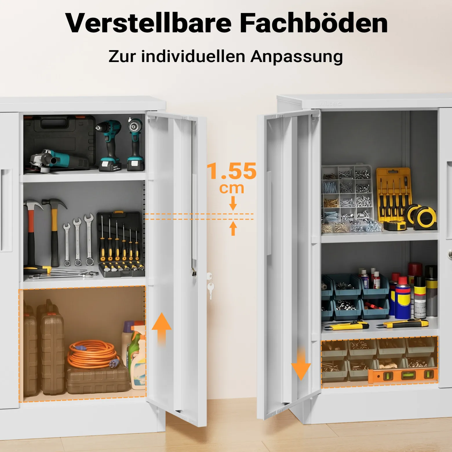 Wiltec Aktenschrank Stahl 80 x 40 x 92 cm weiß, abschließbarer Metallschrank mit 2 Einlegeböden, Büroschrank mit 50 kg Traglast je Ebene