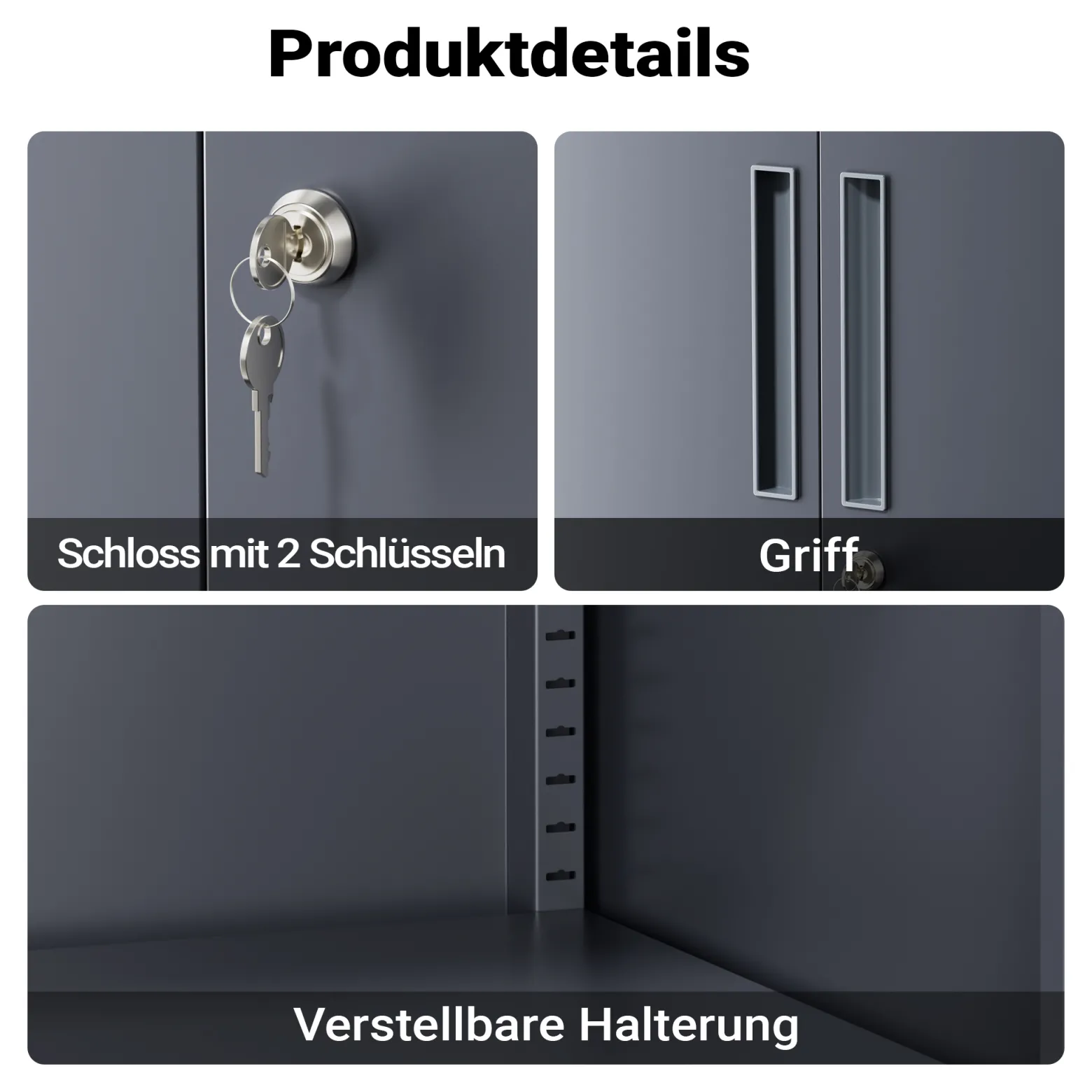Wiltec Aktenschrank Stahl 78 x 39 x 170 cm anthrazit, abschließbarer Metallschrank mit 4 Einlegeböden, Büroschrank mit 50 kg Traglast je Ebene