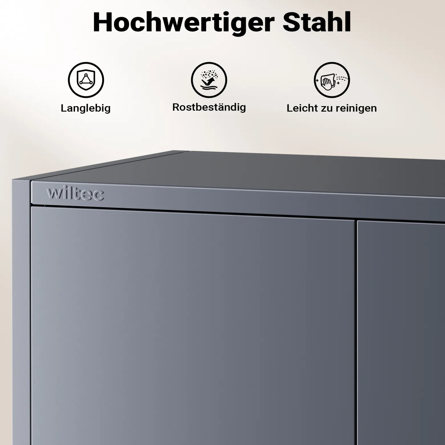 Wiltec Aktenschrank Stahl 78 x 39 x 170 cm anthrazit, abschließbarer Metallschrank mit 4 Einlegeböden, Büroschrank mit 50 kg Traglast je Ebene