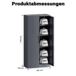 Wiltec Aktenschrank Stahl 78 x 39 x 170 cm anthrazit, abschließbarer Metallschrank mit 4 Einlegeböden, Büroschrank mit 50 kg Traglast je Ebene