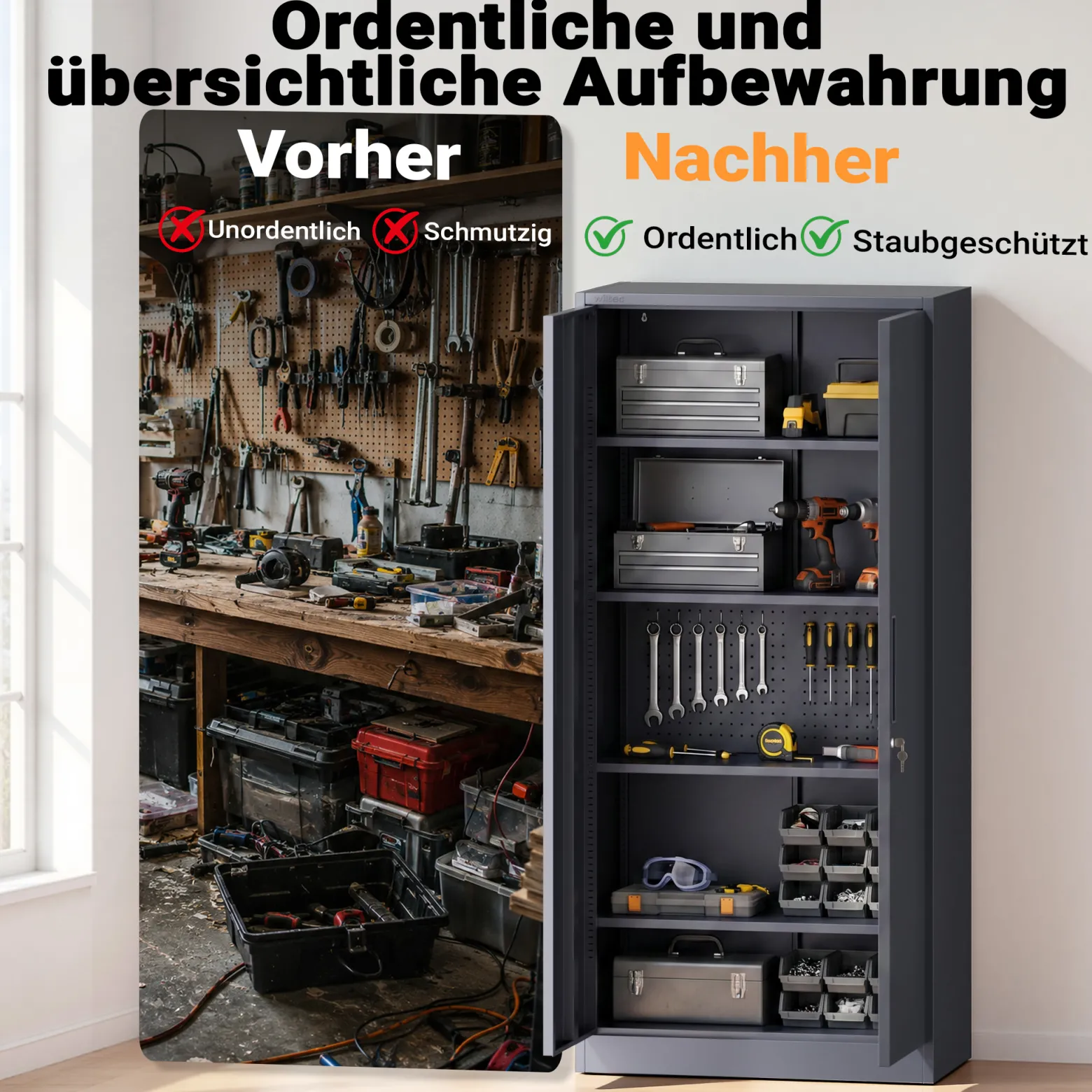 Wiltec Aktenschrank Stahl 78 x 39 x 170 cm anthrazit, abschließbarer Metallschrank mit 4 Einlegeböden, Büroschrank mit 50 kg Traglast je Ebene