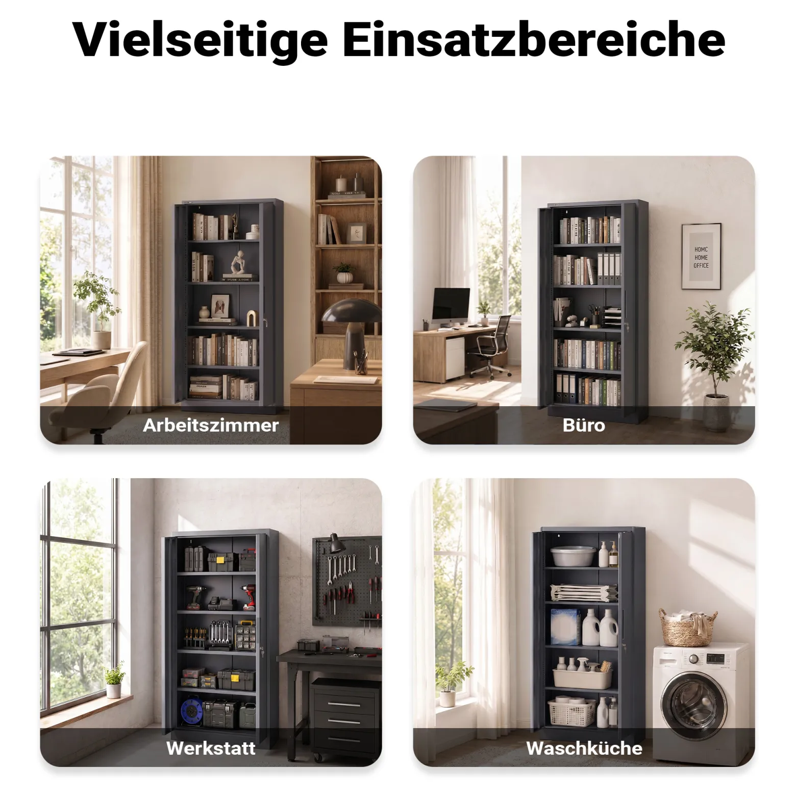Wiltec Aktenschrank Stahl 78 x 39 x 170 cm anthrazit, abschließbarer Metallschrank mit 4 Einlegeböden, Büroschrank mit 50 kg Traglast je Ebene