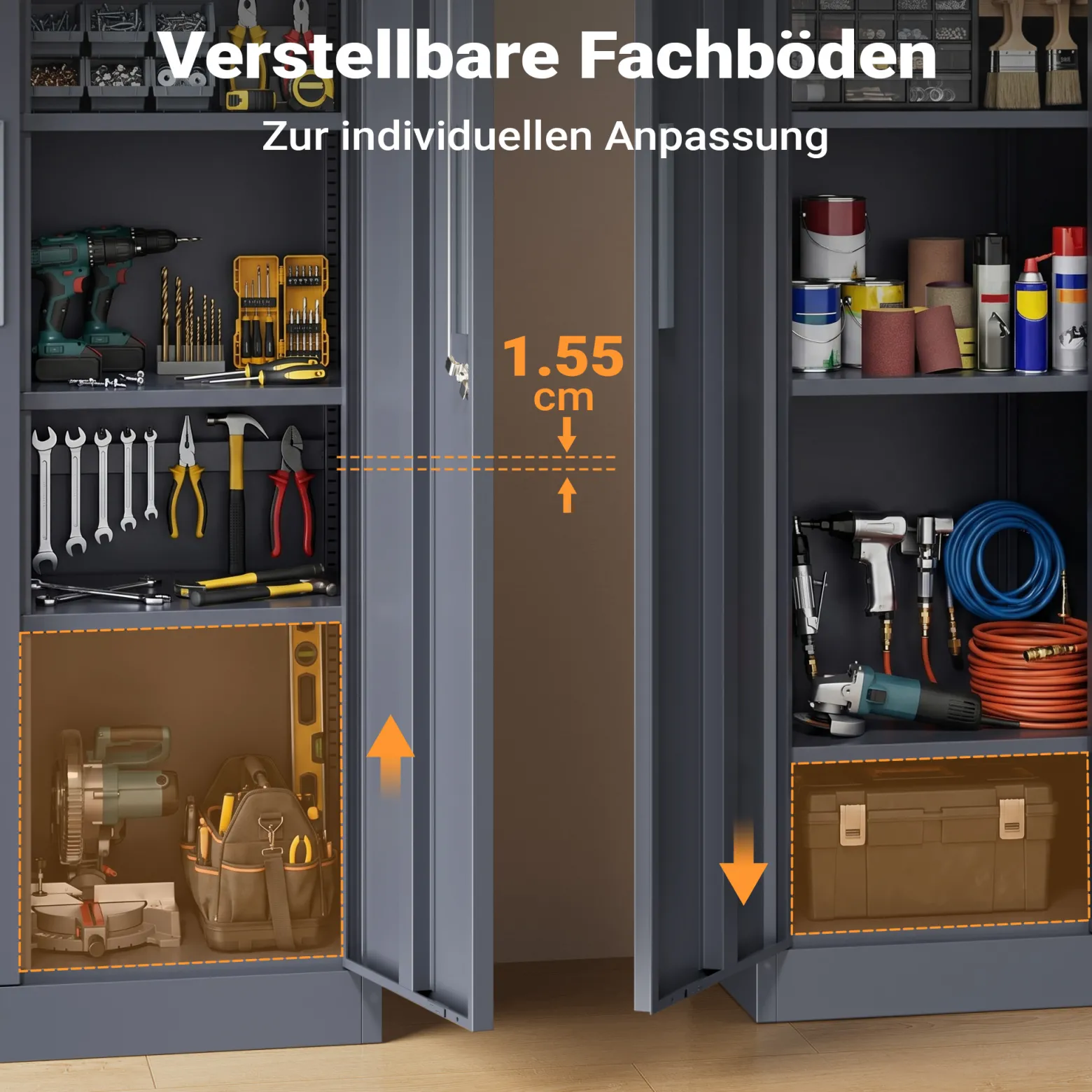 Wiltec Aktenschrank Stahl 78 x 39 x 170 cm anthrazit, abschließbarer Metallschrank mit 4 Einlegeböden, Büroschrank mit 50 kg Traglast je Ebene