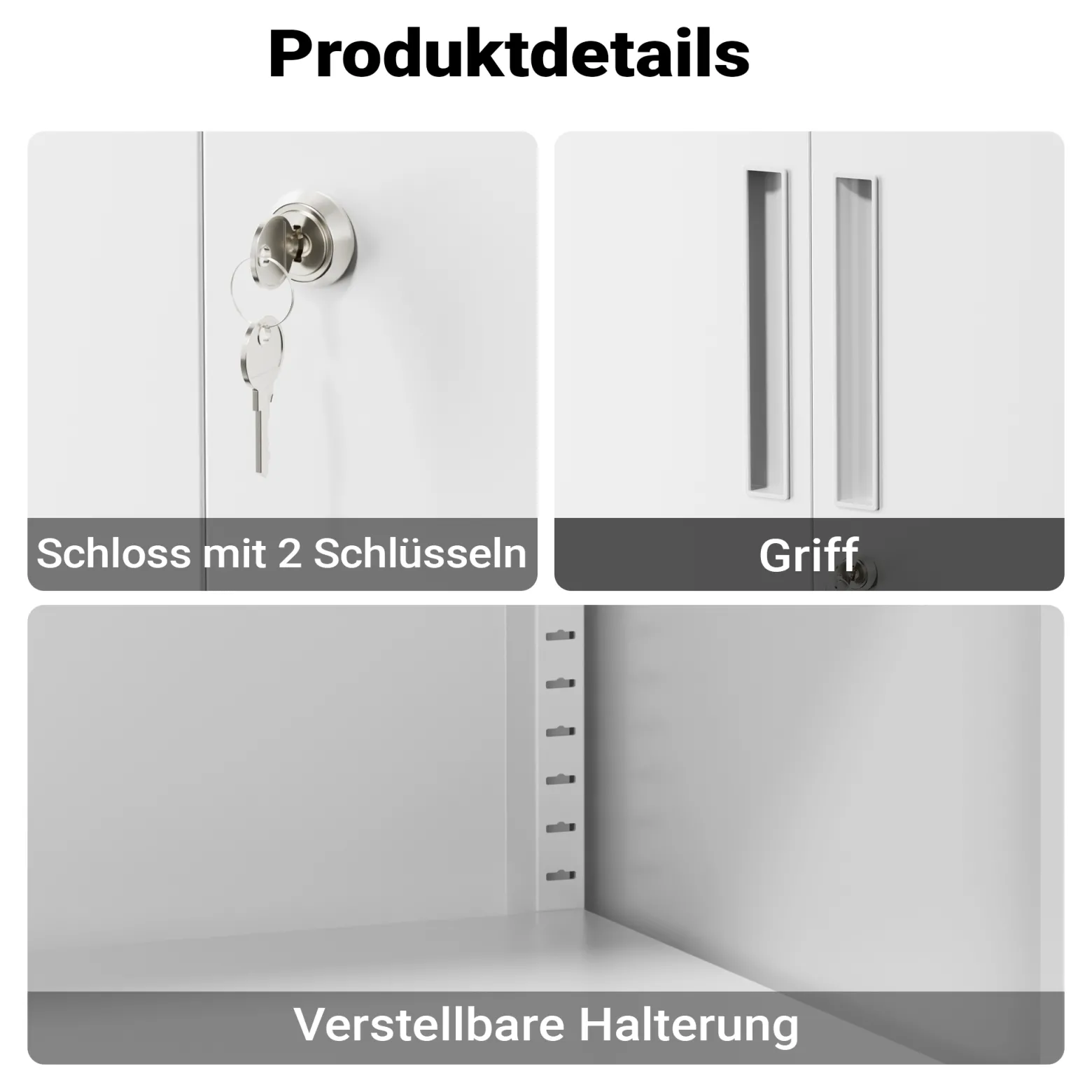Wiltec Aktenschrank Stahl 78 x 39 x 170 cm weiß, abschließbarer Metallschrank mit 4 Einlegeböden, Büroschrank mit 50 kg Traglast je Ebene