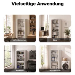 Wiltec Aktenschrank Stahl 78 x 39 x 170 cm weiß, abschließbarer Metallschrank mit 4 Einlegeböden, Büroschrank mit 50 kg Traglast je Ebene