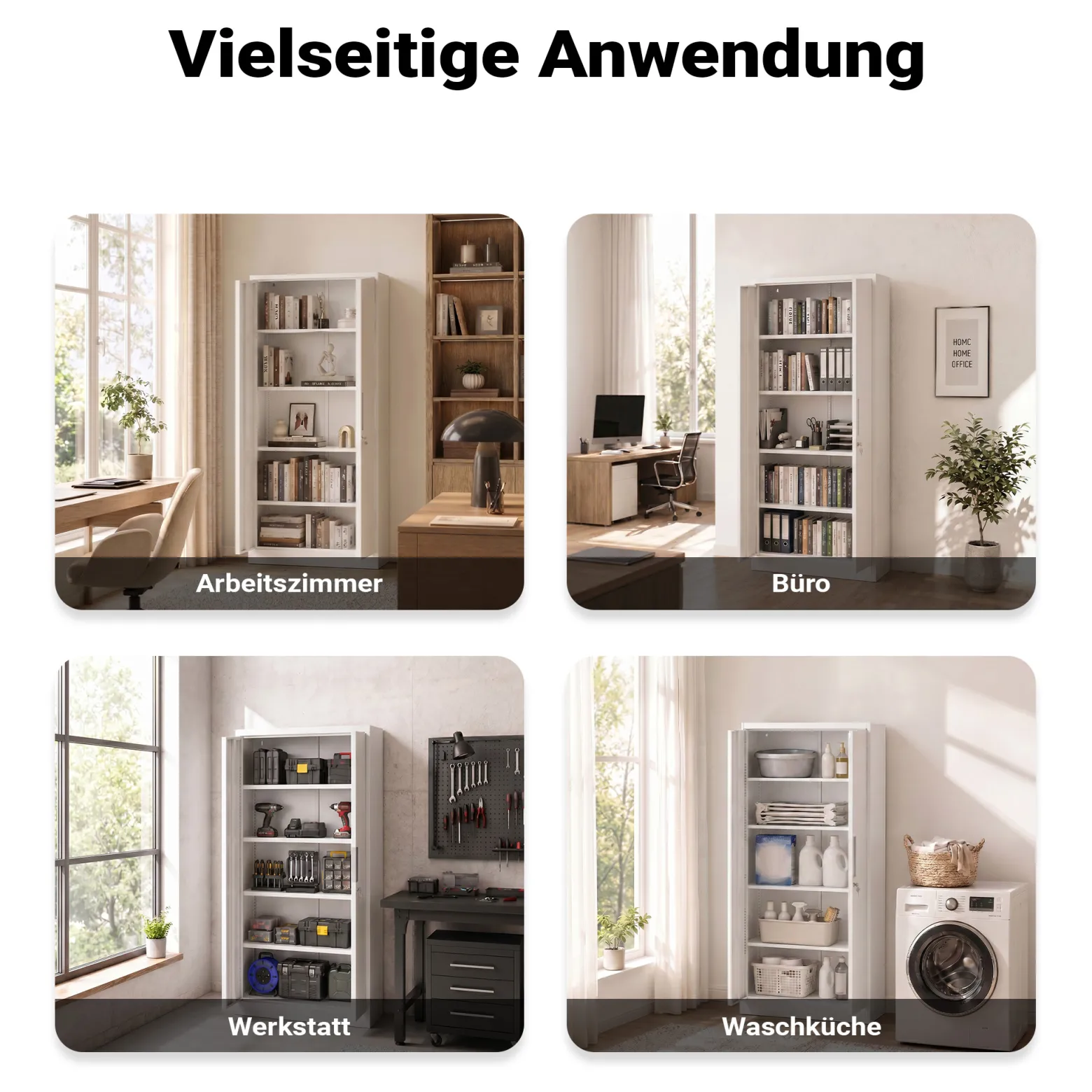 Wiltec Aktenschrank Stahl 78 x 39 x 170 cm weiß, abschließbarer Metallschrank mit 4 Einlegeböden, Büroschrank mit 50 kg Traglast je Ebene