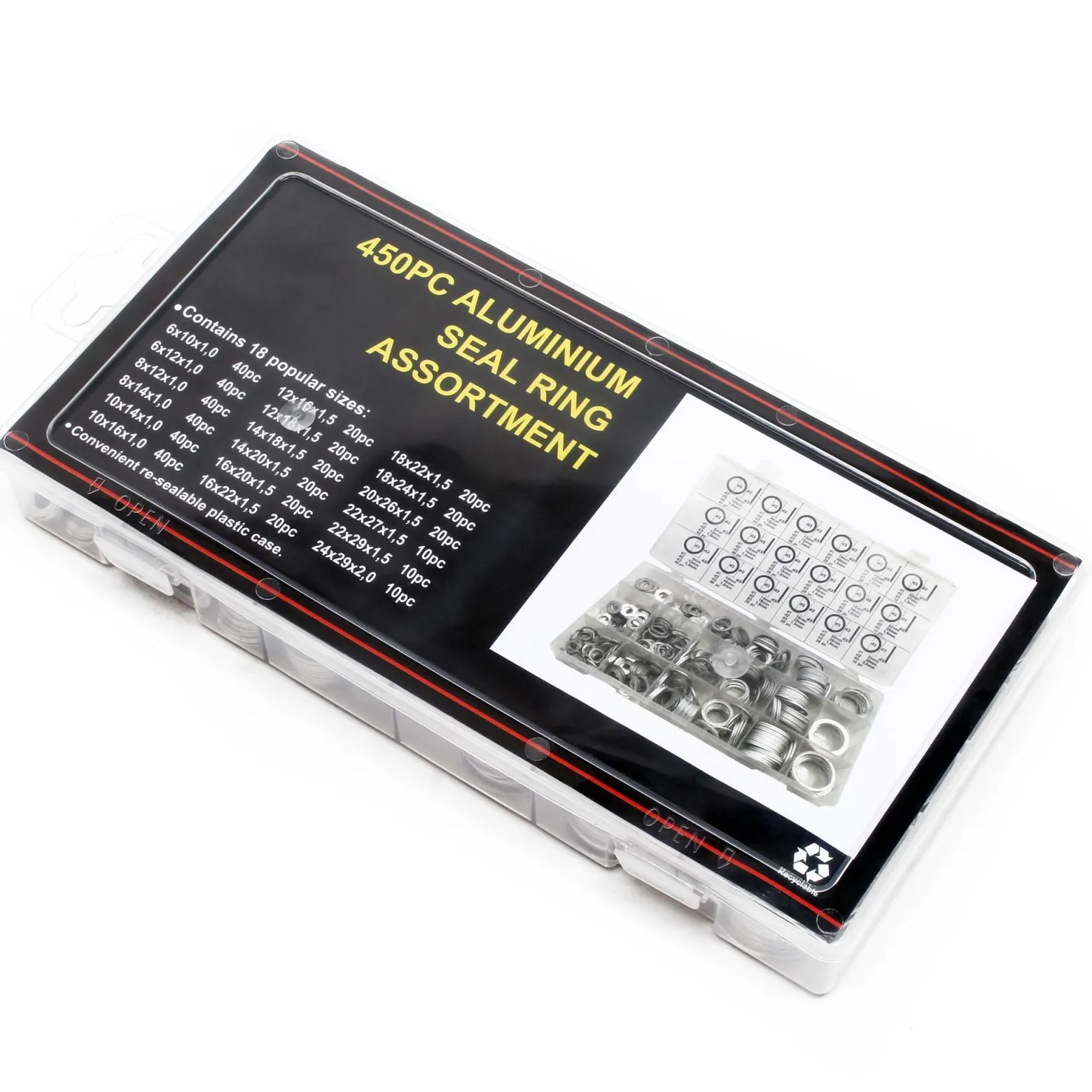 Wiltec Aluminium Dichtring Set 450 teilig, Satz Dichtungsringe in übersichtlicher Kunststoffbox, O Ring Sortiment in verschiedenen Größen