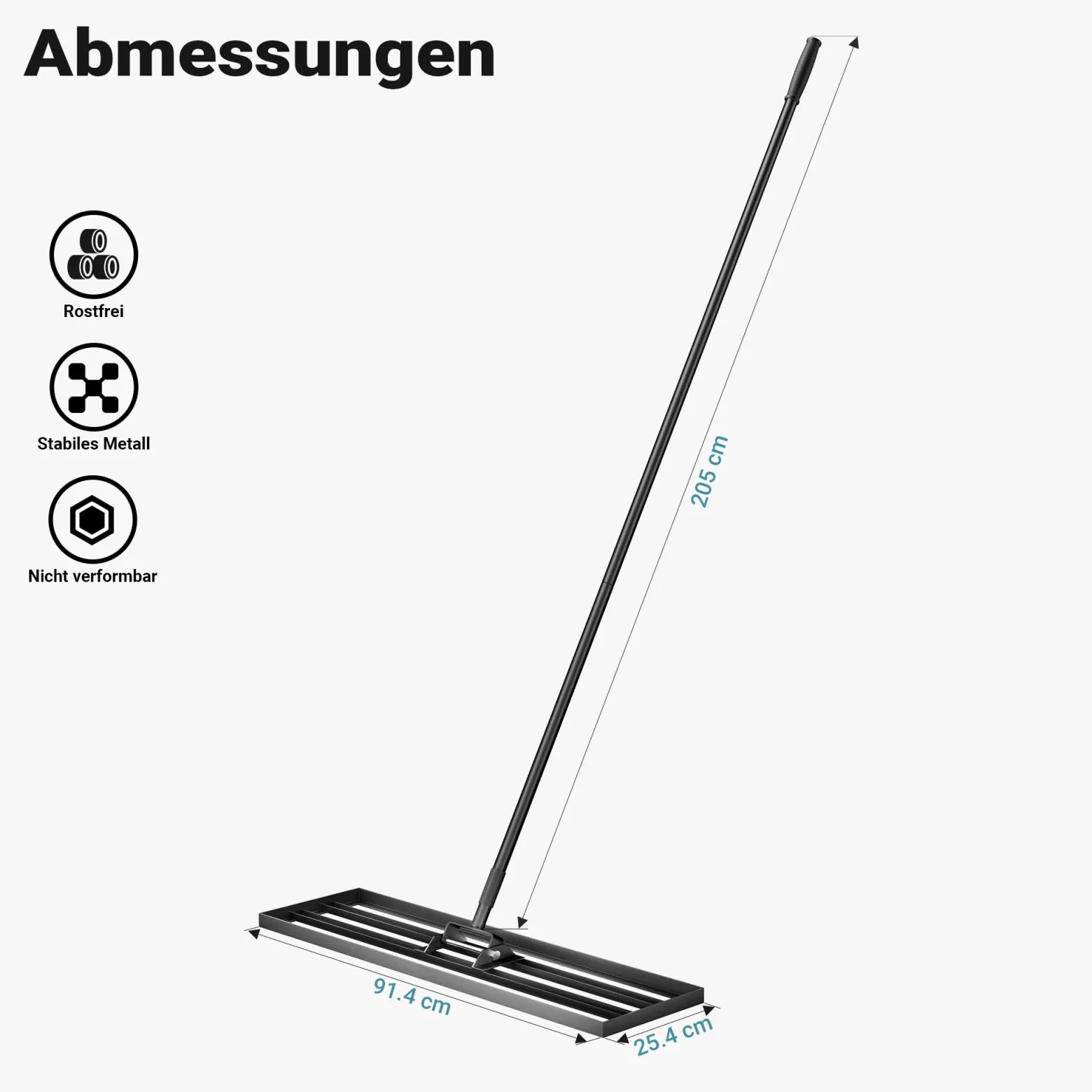 Wiltec Aluminium Rasenrakel 91,4 x 25,4 cm mit 2 m Stiel, Rasen Rakel Unebenheiten im Rasen ausgleichen, Leveler Gartengerät zum Rasen sanden