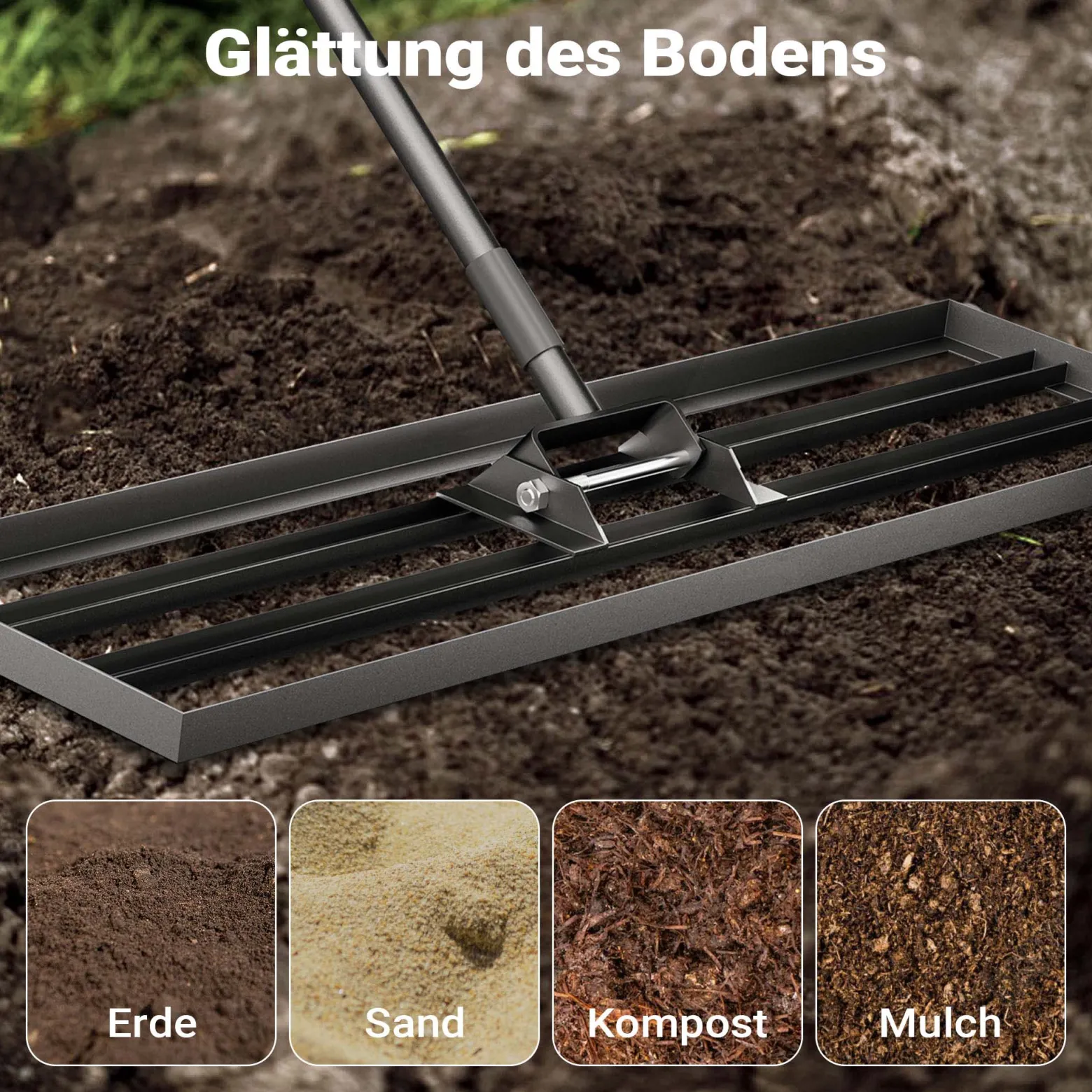 Wiltec Aluminium Rasenrakel 91,4 x 25,4 cm mit 2 m Stiel, Rasen Rakel Unebenheiten im Rasen ausgleichen, Leveler Gartengerät zum Rasen sanden