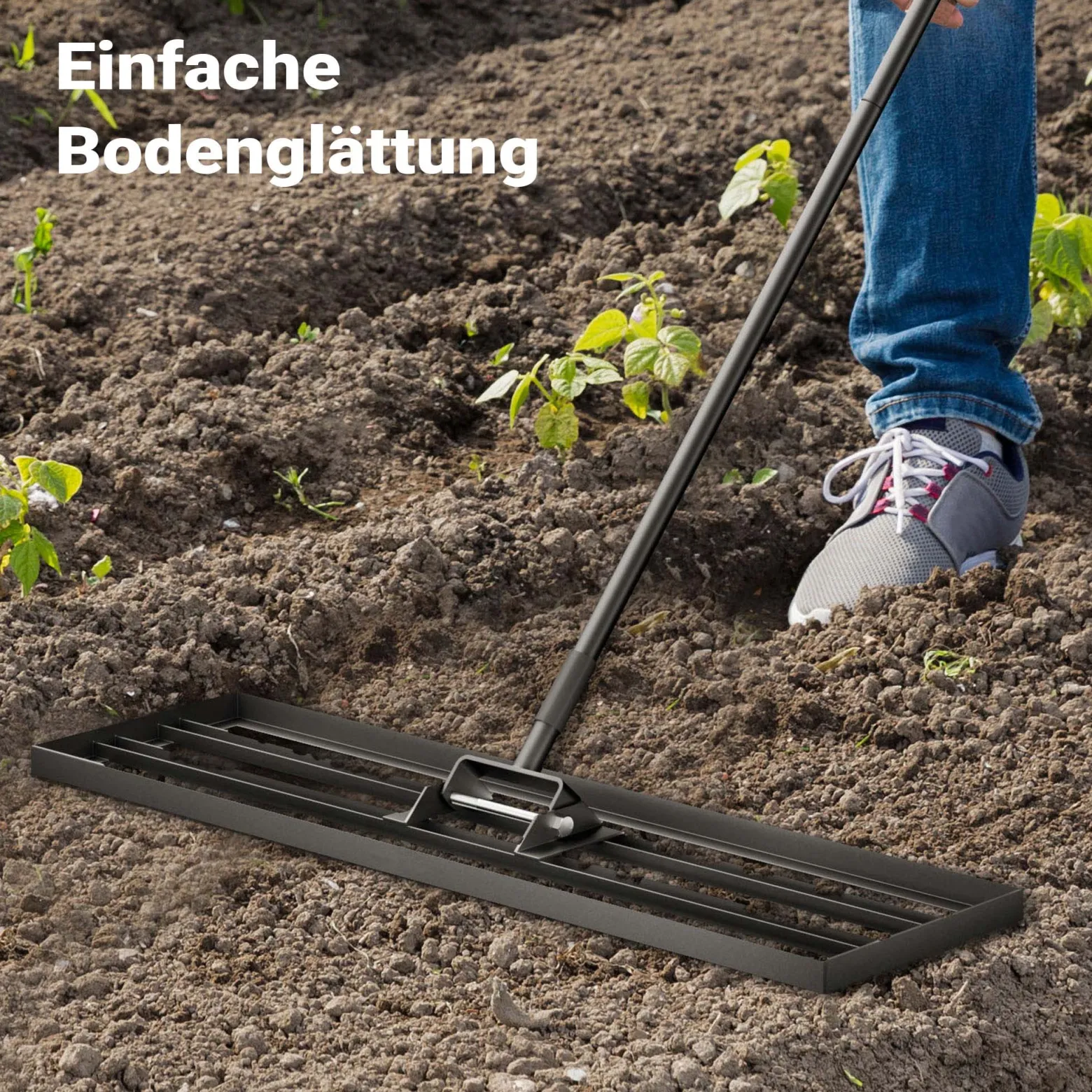 Wiltec Aluminium Rasenrakel 91,4 x 25,4 cm mit 2 m Stiel, Rasen Rakel Unebenheiten im Rasen ausgleichen, Leveler Gartengerät zum Rasen sanden