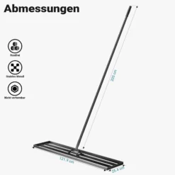 Wiltec Aluminium Rasenrakel 121,9 x 25,4 cm mit 2 m Stiel, Rasen Rakel Unebenheiten im Rasen ausgleichen, Leveler Gartengerät zum Rasen sanden