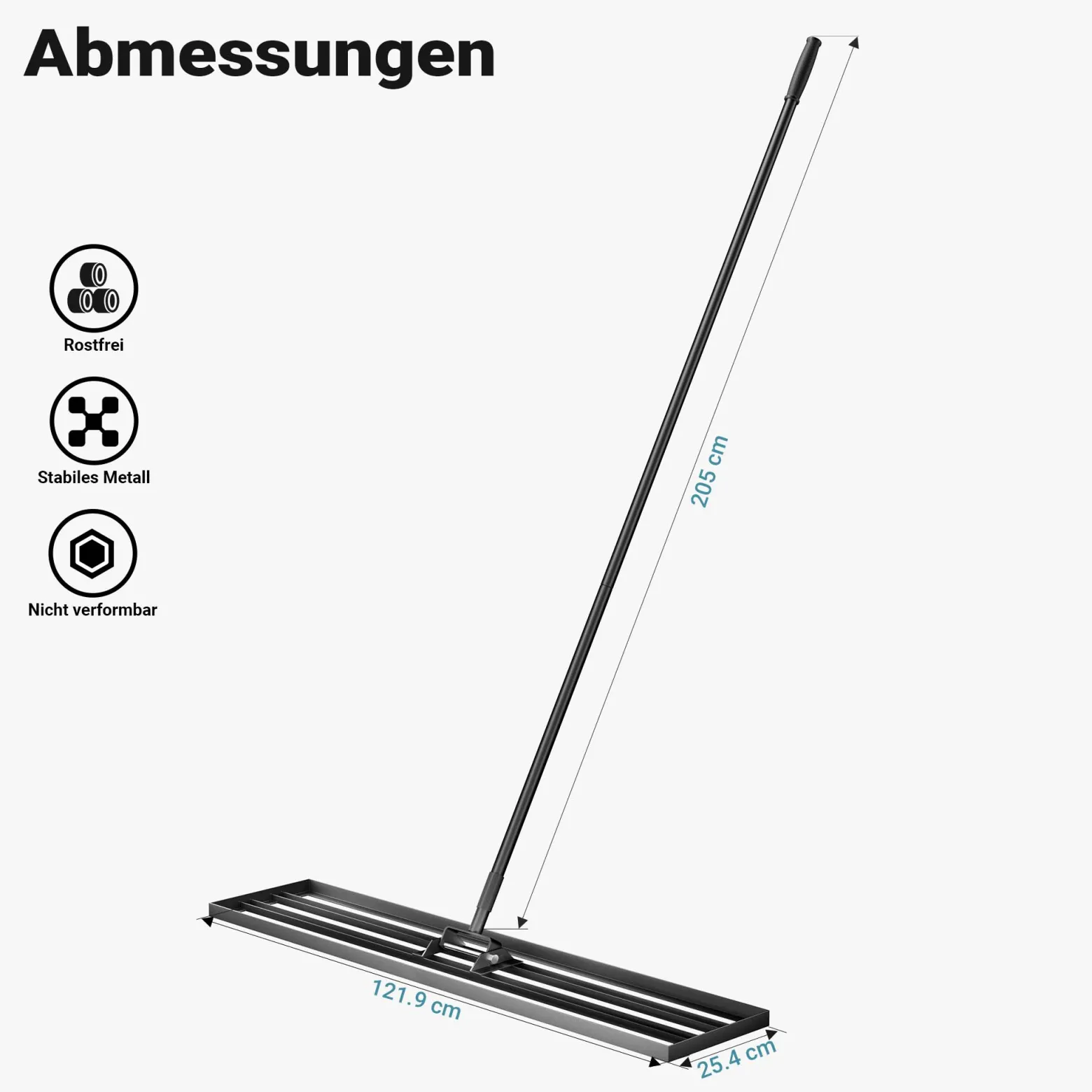 Wiltec Aluminium Rasenrakel 121,9 x 25,4 cm mit 2 m Stiel, Rasen Rakel Unebenheiten im Rasen ausgleichen, Leveler Gartengerät zum Rasen sanden