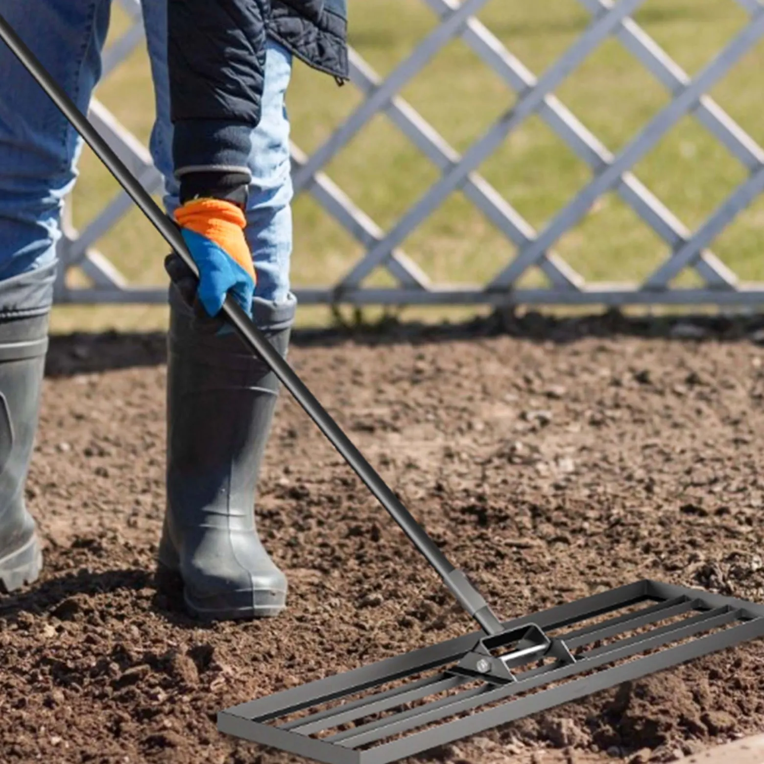 Wiltec Aluminium Rasenrakel 121,9 x 25,4 cm mit 2 m Stiel, Rasen Rakel Unebenheiten im Rasen ausgleichen, Leveler Gartengerät zum Rasen sanden