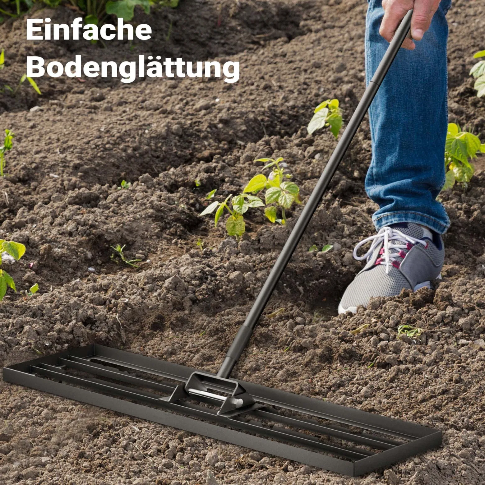 Wiltec Aluminium Rasenrakel 121,9 x 25,4 cm mit 2 m Stiel, Rasen Rakel Unebenheiten im Rasen ausgleichen, Leveler Gartengerät zum Rasen sanden