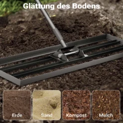 Wiltec Aluminium Rasenrakel 121,9 x 25,4 cm mit 2 m Stiel, Rasen Rakel Unebenheiten im Rasen ausgleichen, Leveler Gartengerät zum Rasen sanden