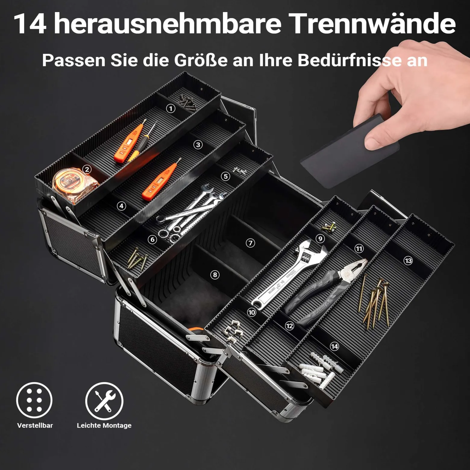 Wiltec Alu Transportkoffer, Aufbewahrungskoffer mit 2 Schlüsseln, Universalkoffer für Werkzeug, Hobby, Arbeit, Mehrzweckkoffer mit Innenaufteilung