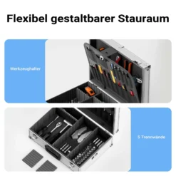 Wiltec Alu Universalkoffer 46x33x15,2 cm, Alubox abschließbar für Aufbewahrung und Transport von Werkzeug, Messgeräten usw., mit Griff und Tragegurt