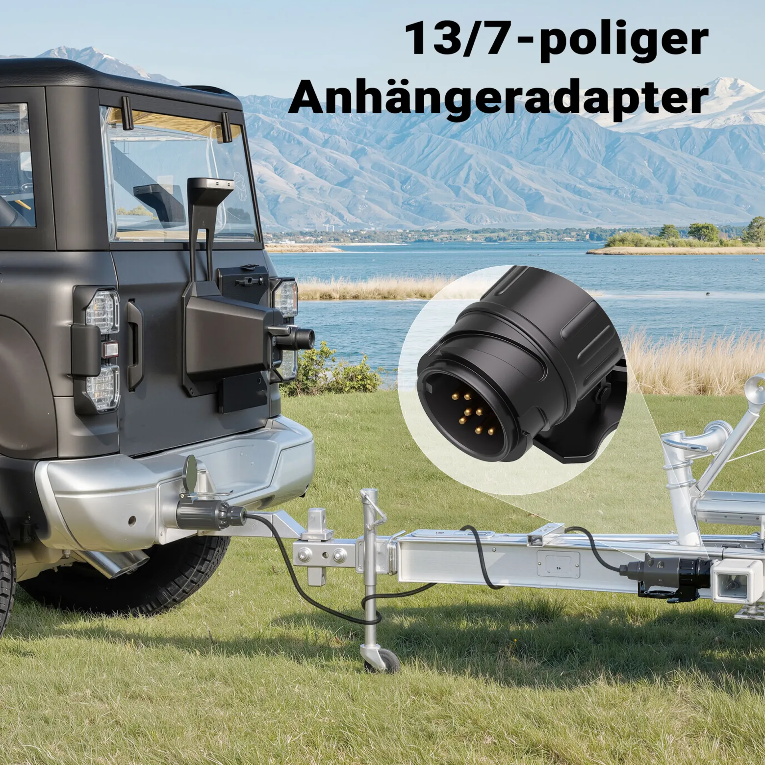 Wiltec Anhänger Adapter 13 auf 7 polig 12V, Kunststoff Adapter für PKW Anhänger, Anhängerkupplung Steckanschluss, Anhängersteckdose