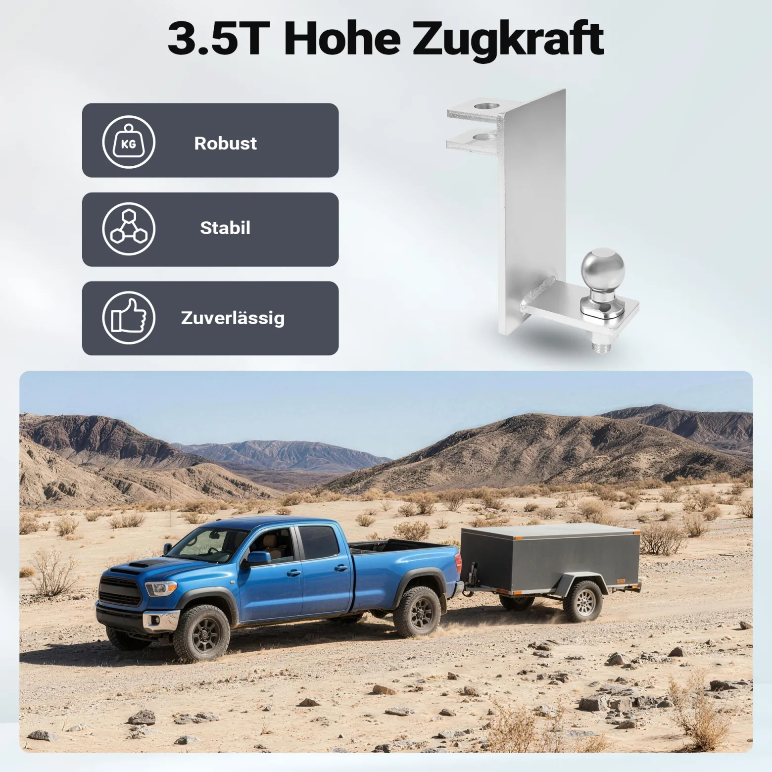 Wiltec Anhängerkupplung + Kupplungskugel 50 mm, Kombikupplung 260 x 140 mm und Kugelkopf bis 3,5 t für Rangierbetrieb