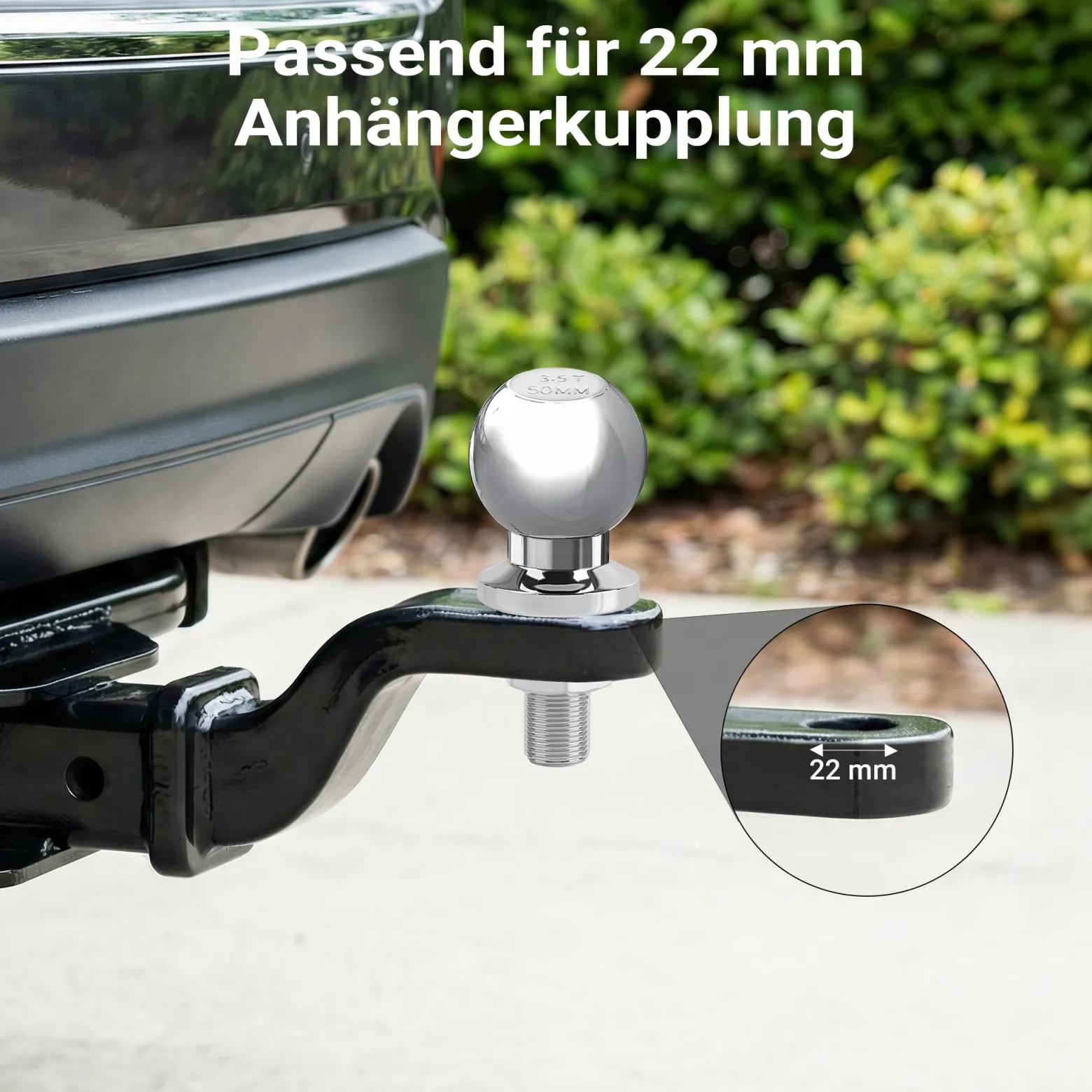 Wiltec Anhängerkupplungskugel 50 mm 3,5 t aus Carbonstahl gerader Kugelkopf 50/22 mm für Anhängerkupplung