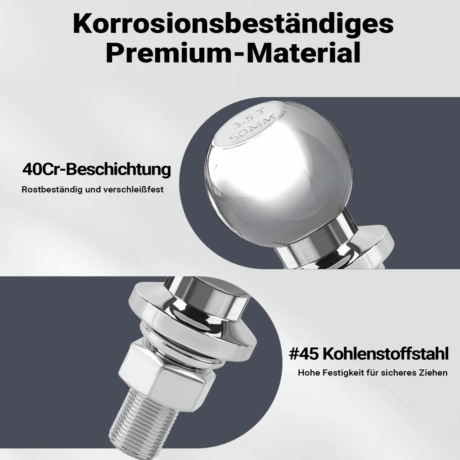 Wiltec Anhängerkupplungskugel 50 mm 3,5 t aus Carbonstahl gerader Kugelkopf 50/22 mm für Anhängerkupplung