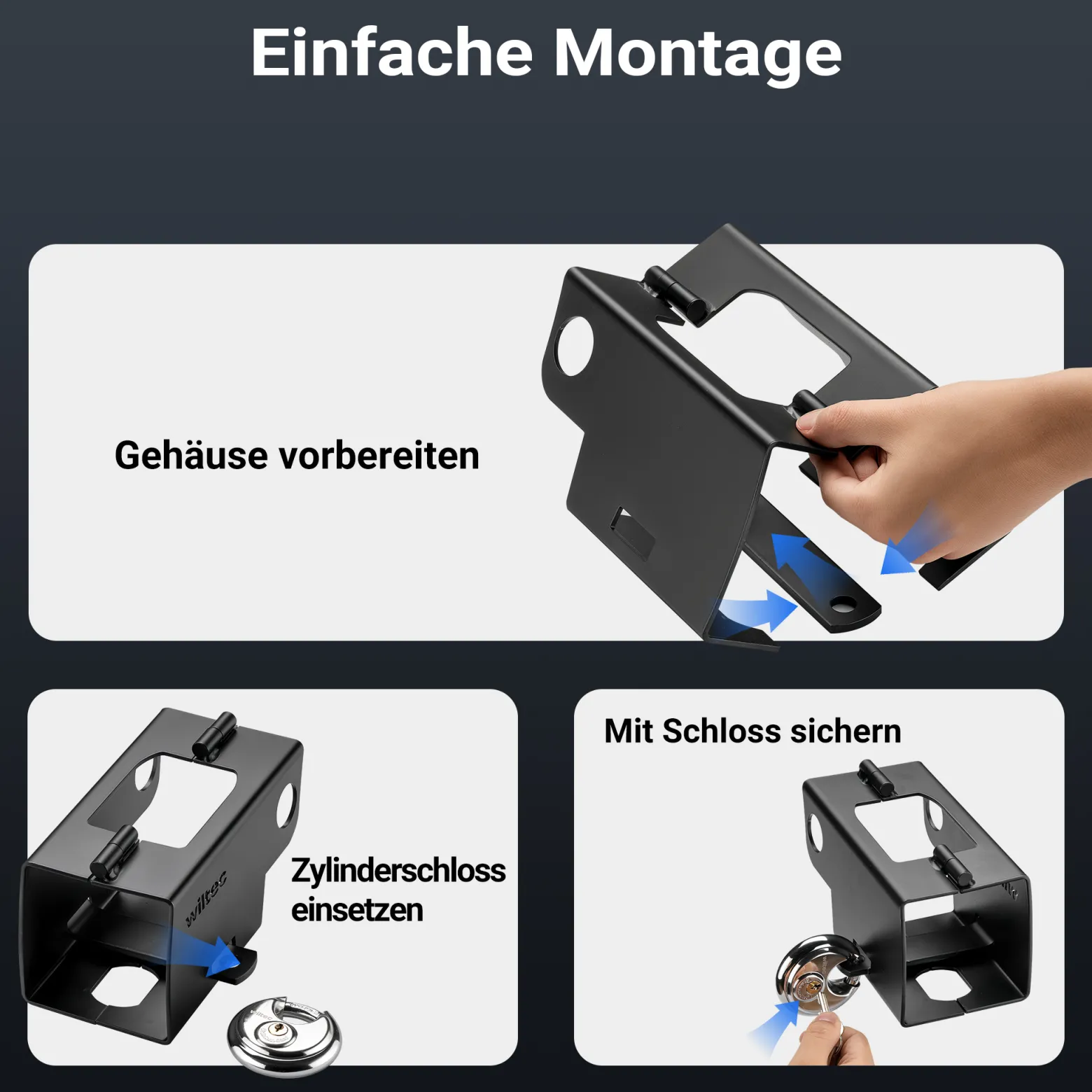 Wiltec Anhängerschloss mit Scharniersystem 70 mm Vorhängeschloss, Diebstahlsicherung aus Stahl für Anhänger