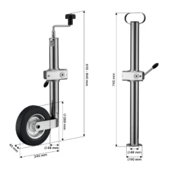 Wiltec Anhänger Set 10-teilig, Stützrad bis 362 kg Traglast mit Klemmhaltern, Stützen & Unterlegkeilen