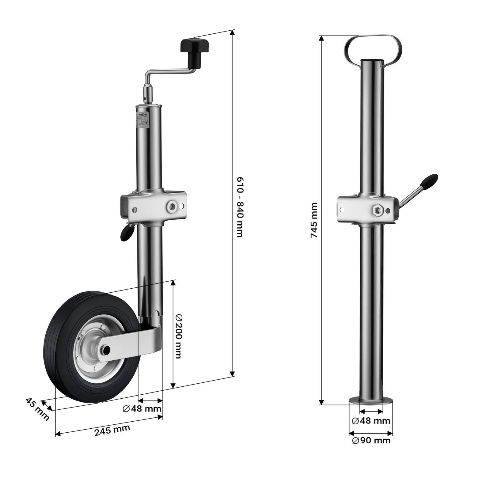 Wiltec Anhänger Set 10-teilig, Stützrad bis 362 kg Traglast mit Klemmhaltern, Stützen & Unterlegkeilen