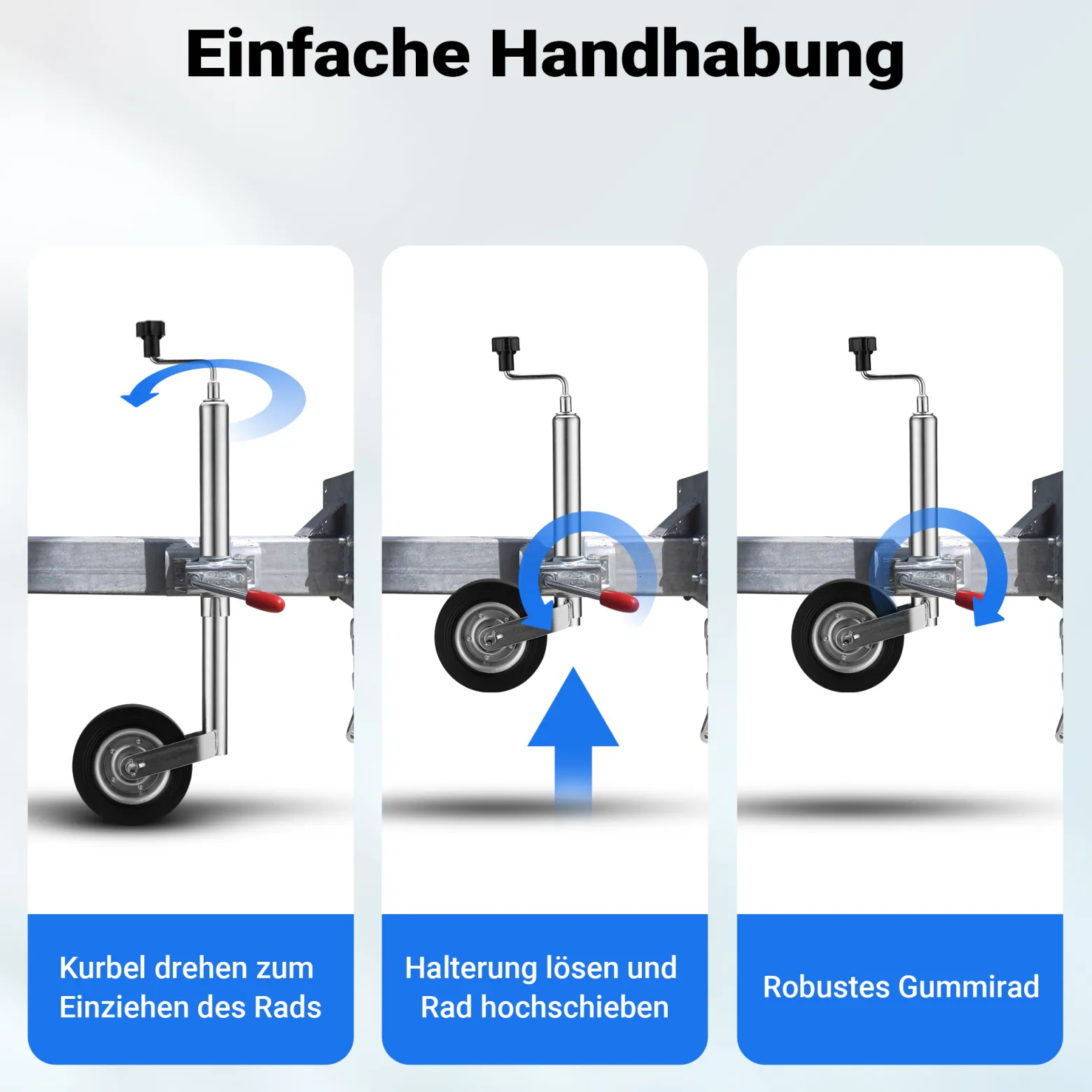 Wiltec Anhänger Stützrad mit 362 kg Stützlast ø48 mm, Bugrad mit Kurbel, Anhängerrad, Abstellstütze