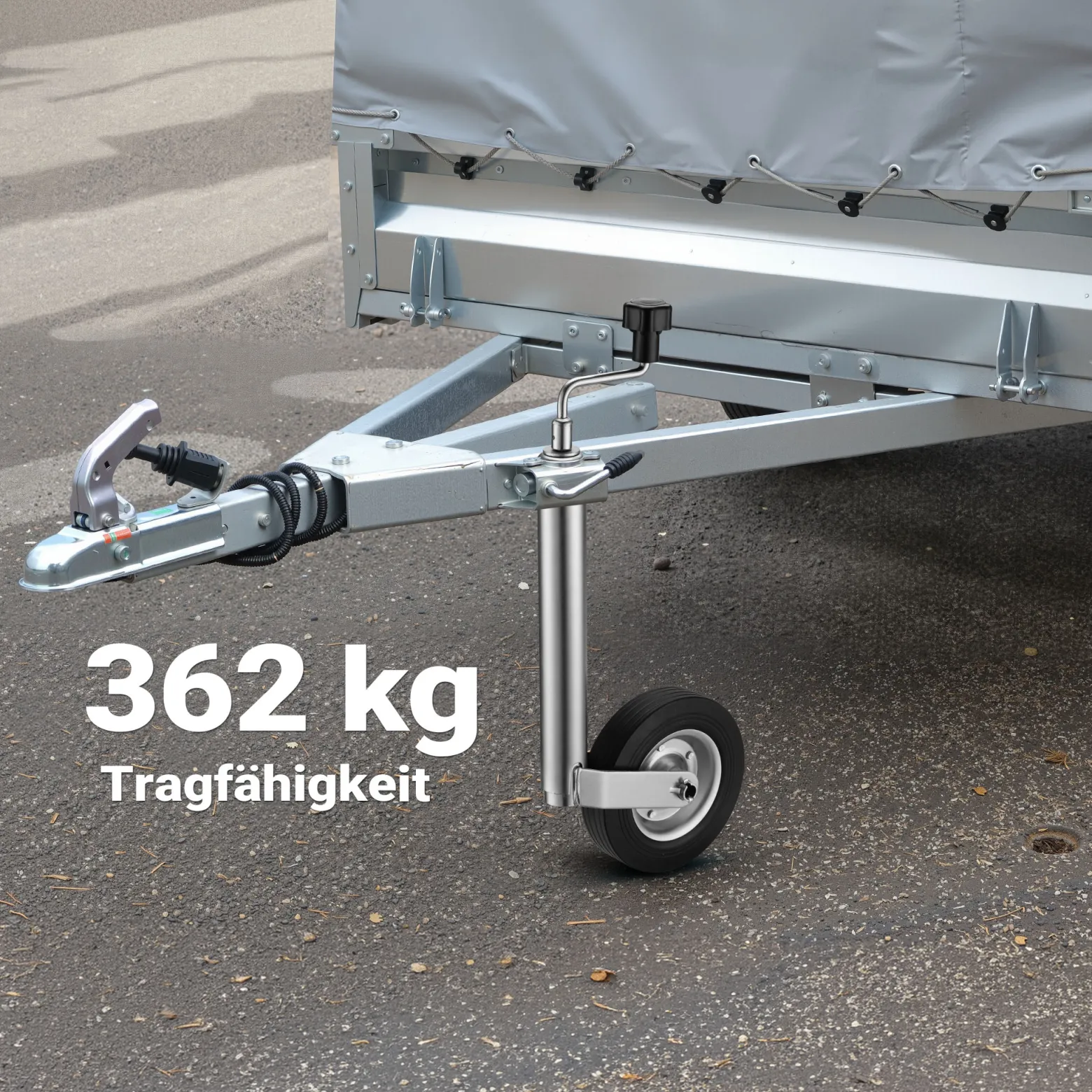 Wiltec Anhänger Stützrad mit 362 kg Stützlast ø48 mm, Bugrad mit Kurbel, Anhängerrad, Abstellstütze
