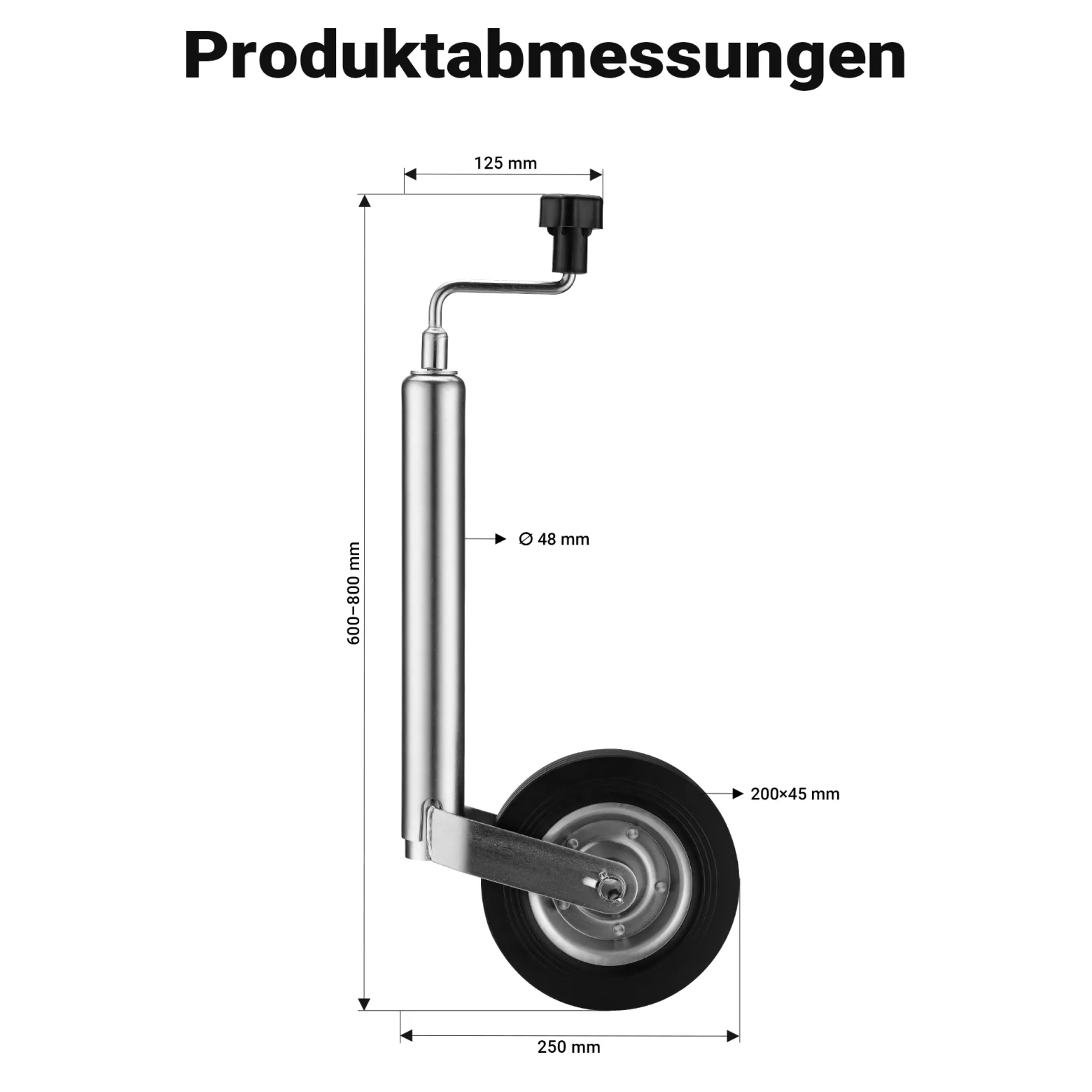 Wiltec Anhänger Stützrad mit 362 kg Stützlast ø48 mm, Bugrad mit Kurbel, Anhängerrad, Abstellstütze