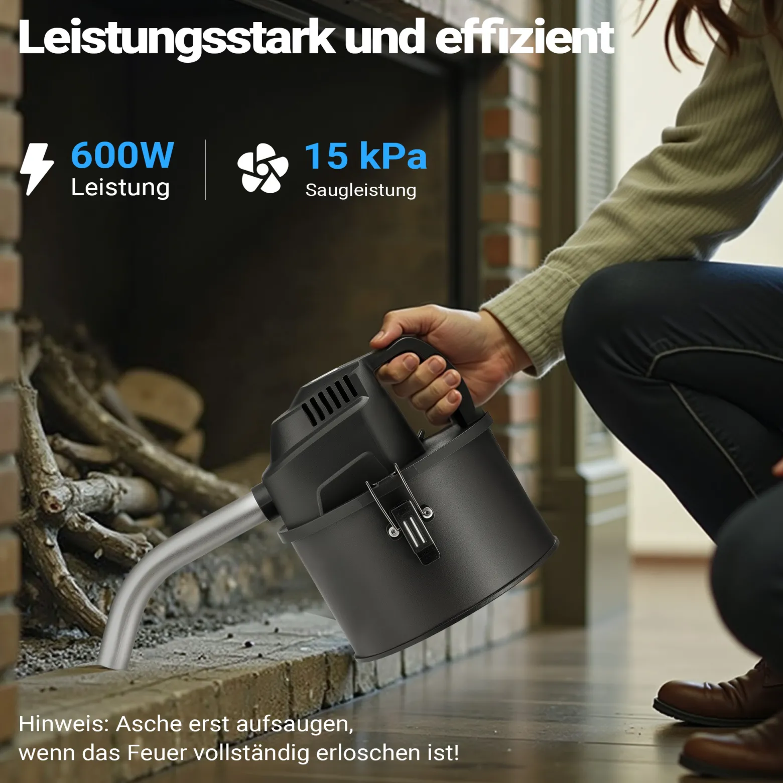 Wiltec Aschesauger 600 W, tragbarer Aschestaubsauger 4 l Fassungsvermögen, Staubsauger für Asche mit HEPA-Filter, effizienter Kaminsauger